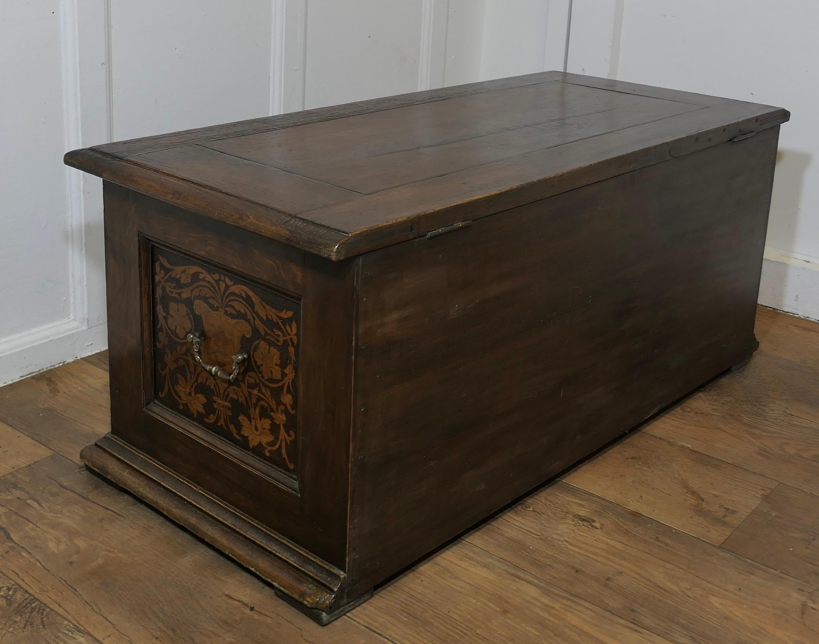 Arts and Crafts Carved Oak Marriage Chest or Carved Coffer    For Sale 7