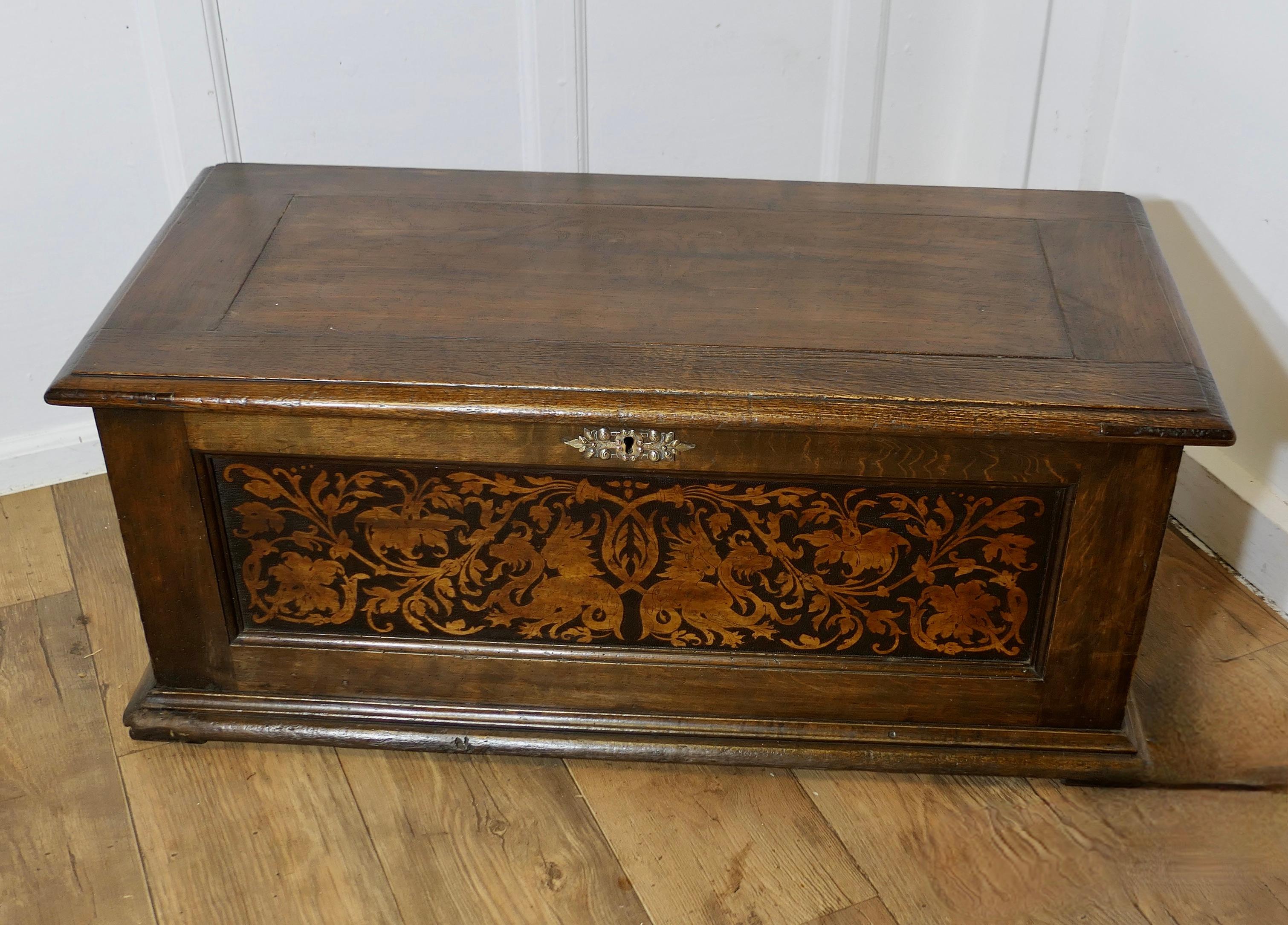 Gothic Arts and Crafts Carved Oak Marriage Chest or Carved Coffer    For Sale