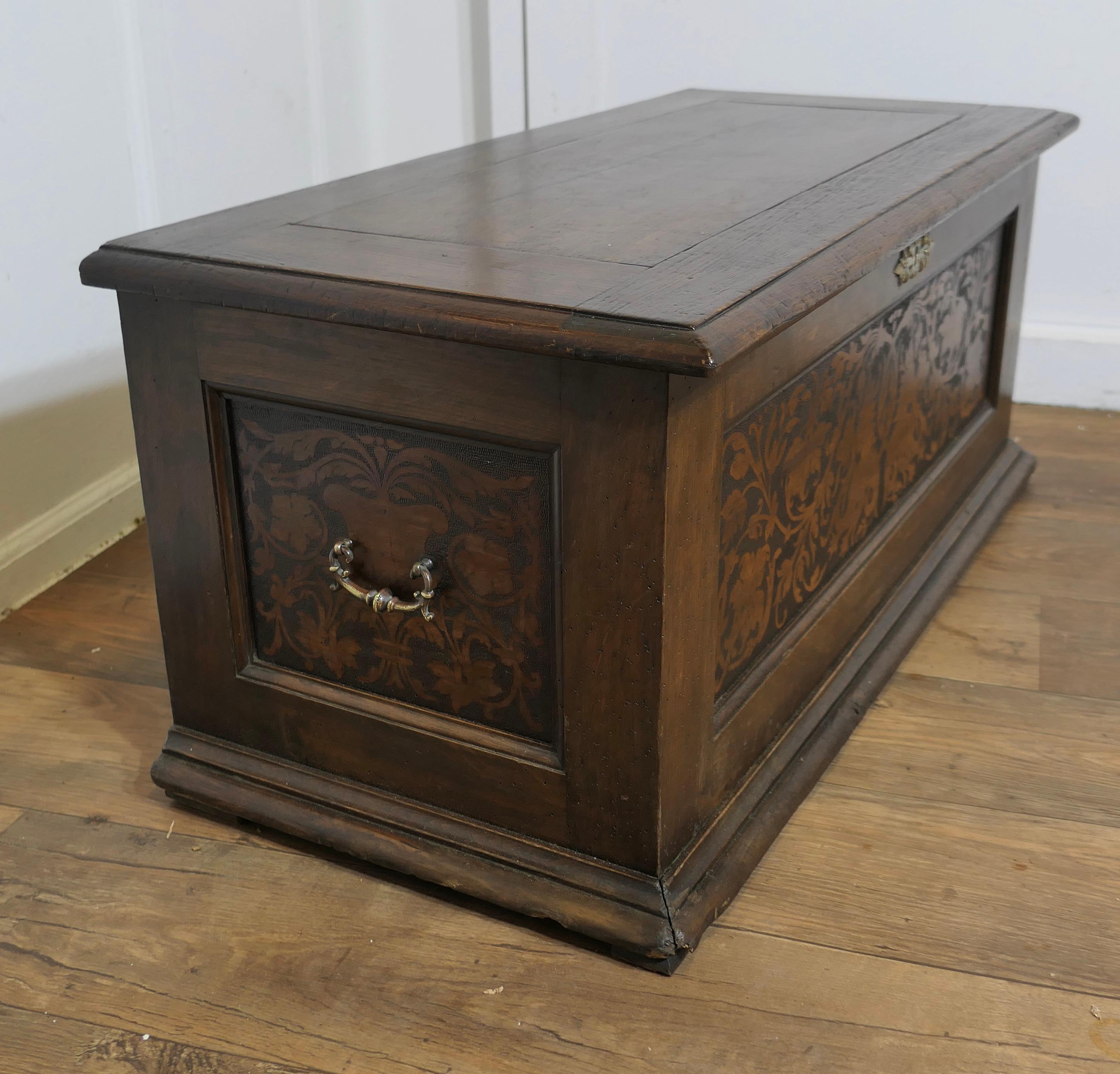 19th Century Arts and Crafts Carved Oak Marriage Chest or Carved Coffer    For Sale