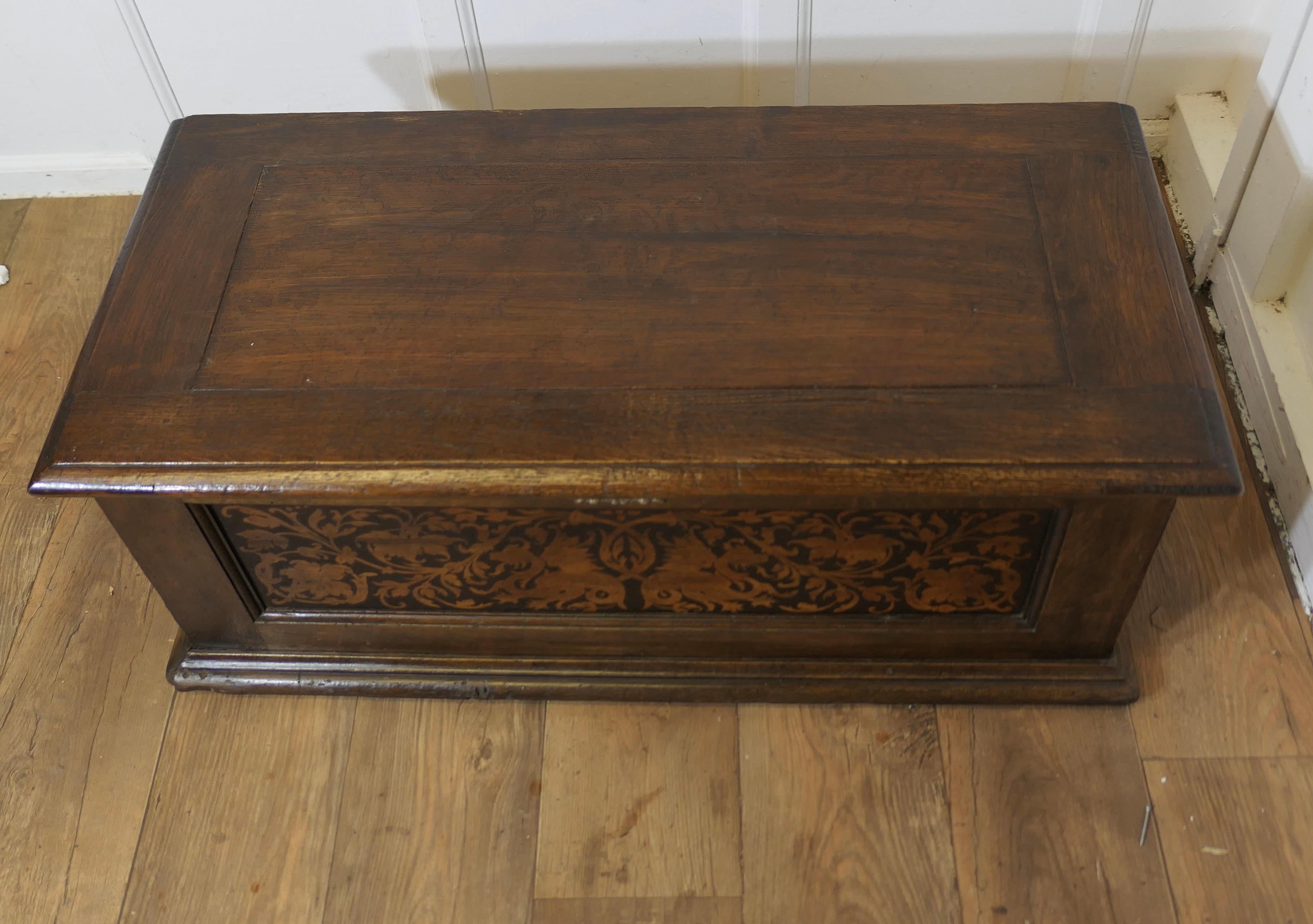 Arts and Crafts Carved Oak Marriage Chest or Carved Coffer    For Sale 1