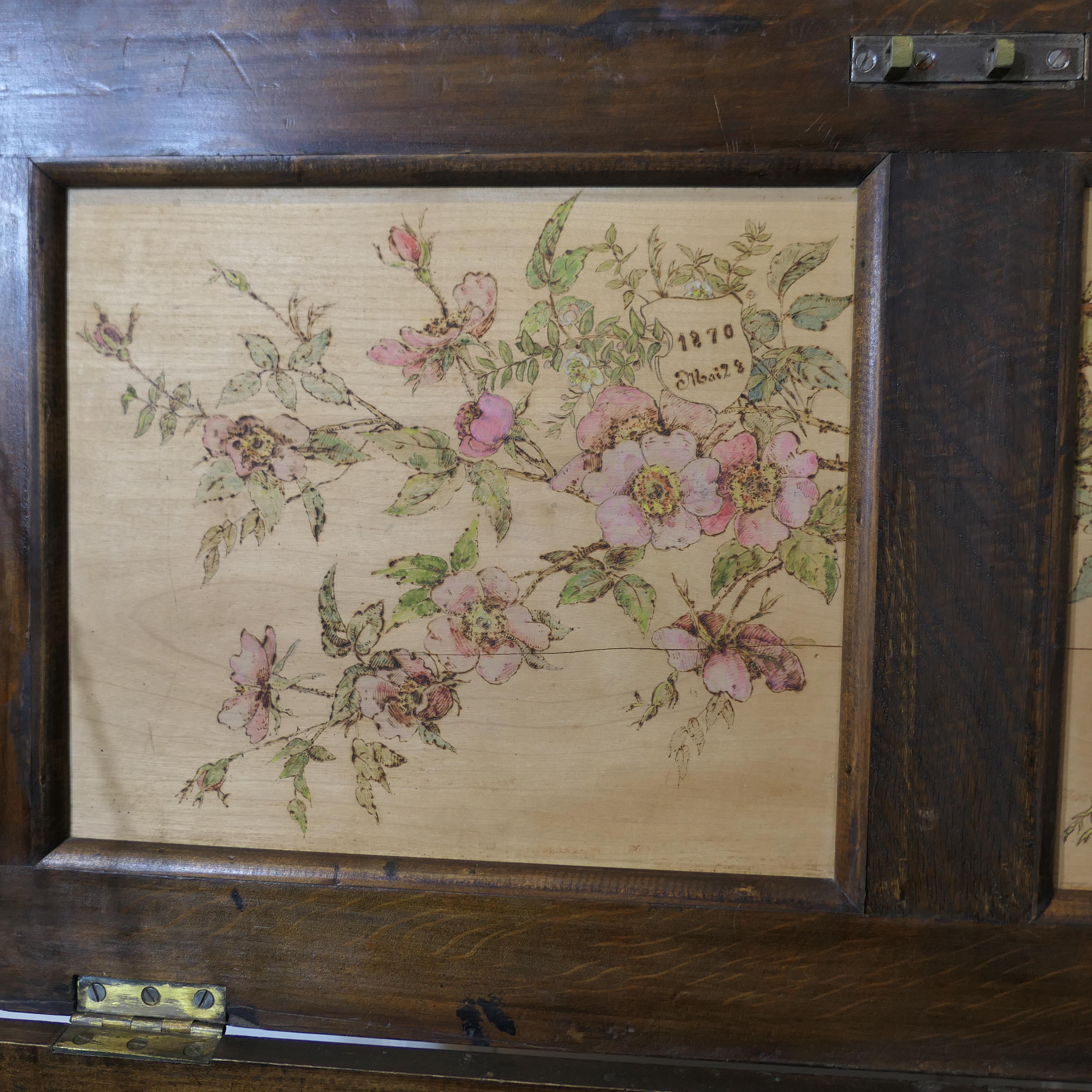 Arts and Crafts Carved Oak Marriage Chest or Carved Coffer    For Sale 3