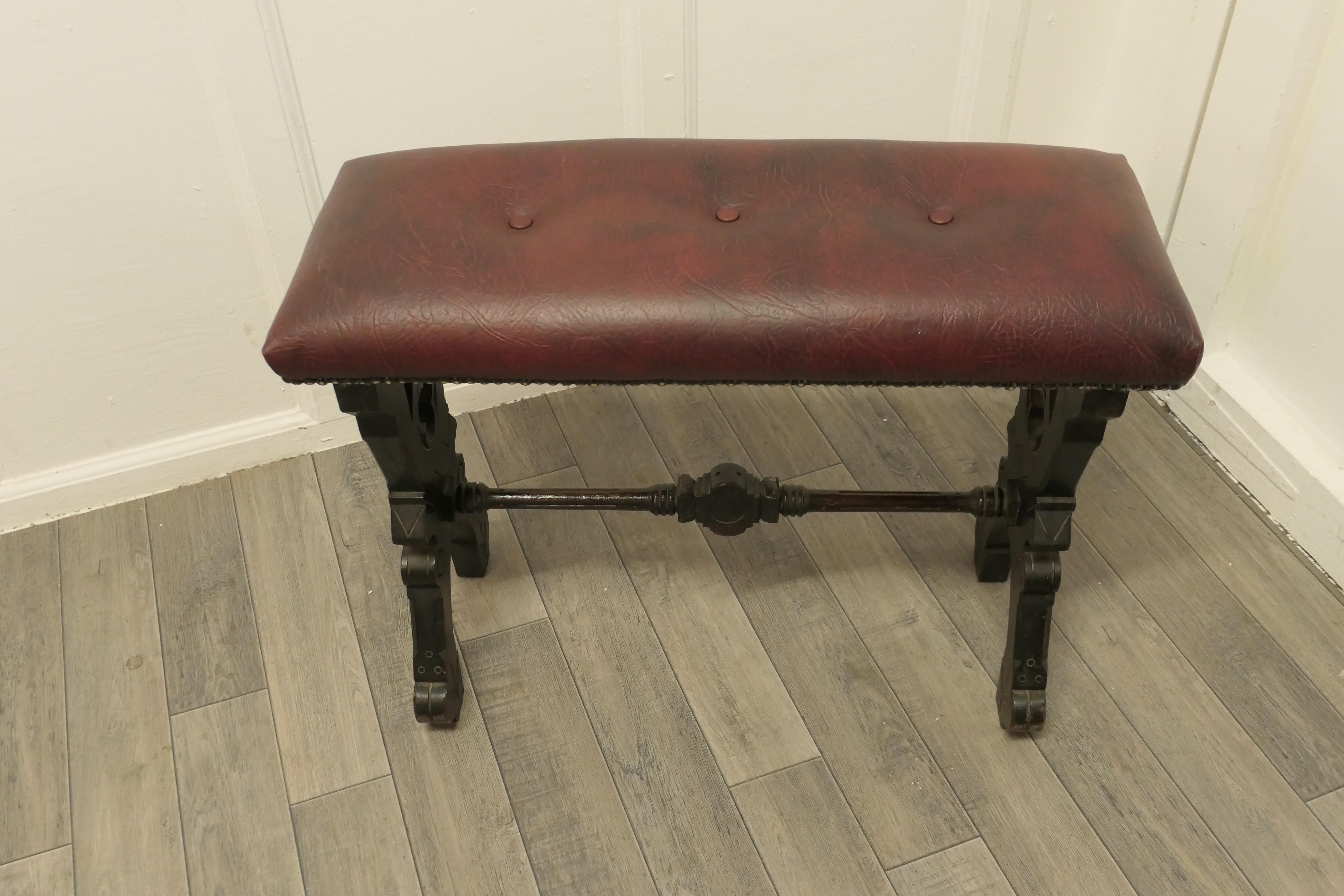 Late 19th Century Arts and Crafts Carved Oak Organist Stool, Window Seat, Hall Bench   For Sale