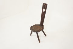 Arts and Crafts Carved Oak Spinning Chair, Hall Chair, Scotland 1910, H030