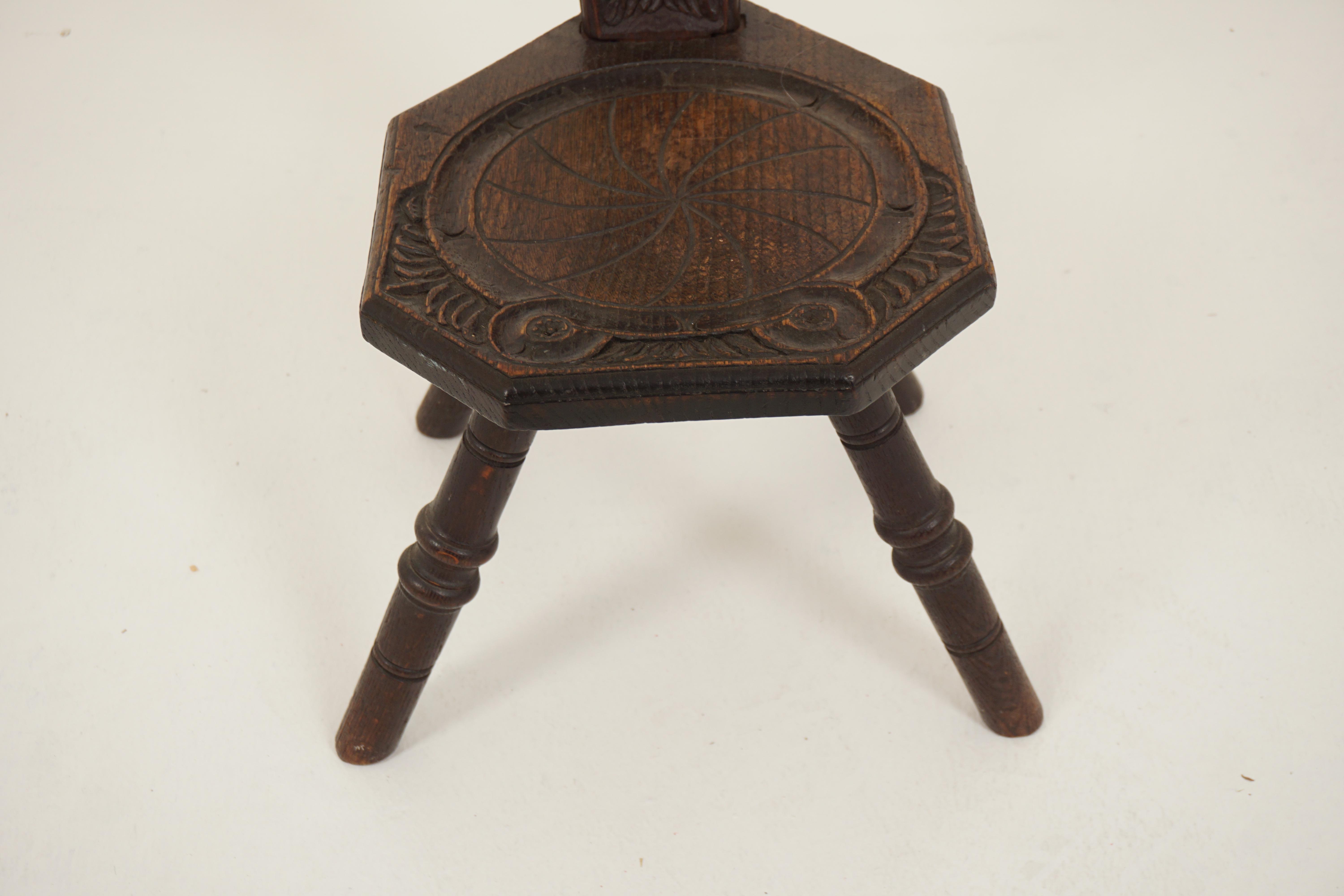 Arts and Crafts Carved Oak Spinning Chair, Hall Chair, Scotland 1910, H030 For Sale 1