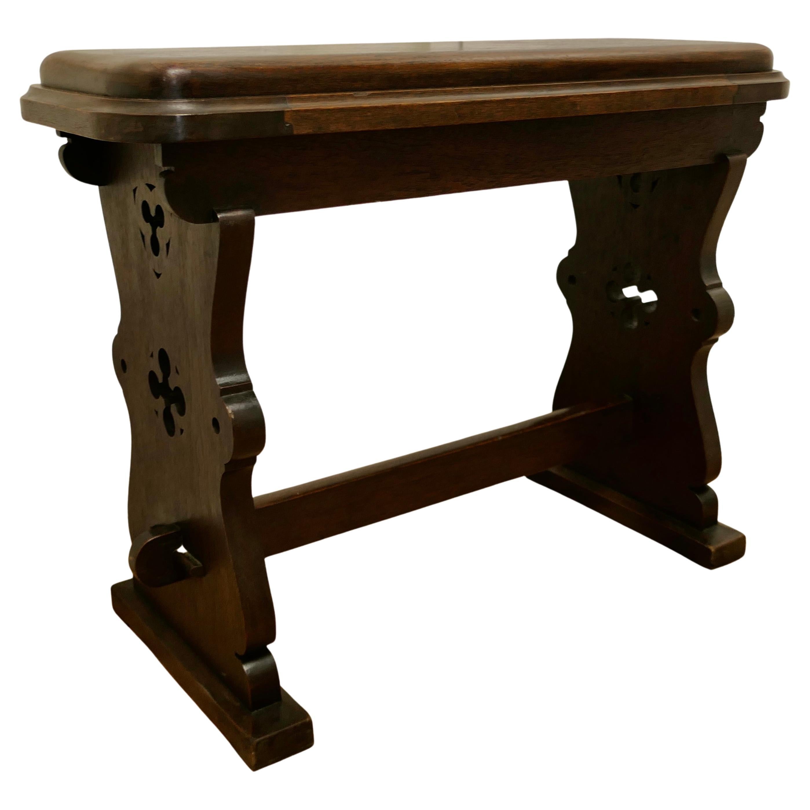 Arts and Crafts Carved Oak Window Seat, Hall Bench For Sale