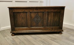 Arts and Crafts Carved Panelled Oak Coffer