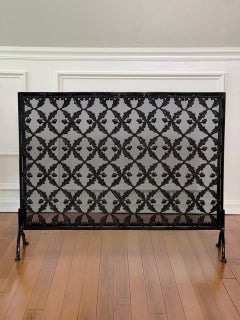 Arts and Crafts Cast Brass and Iron Fire Screen in Black, Single Panel