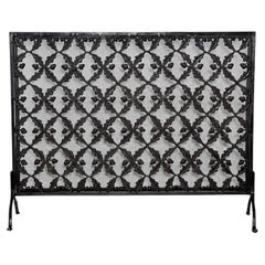 Arts and Crafts Cast Brass and Iron Fire Screen in Black, Single Panel