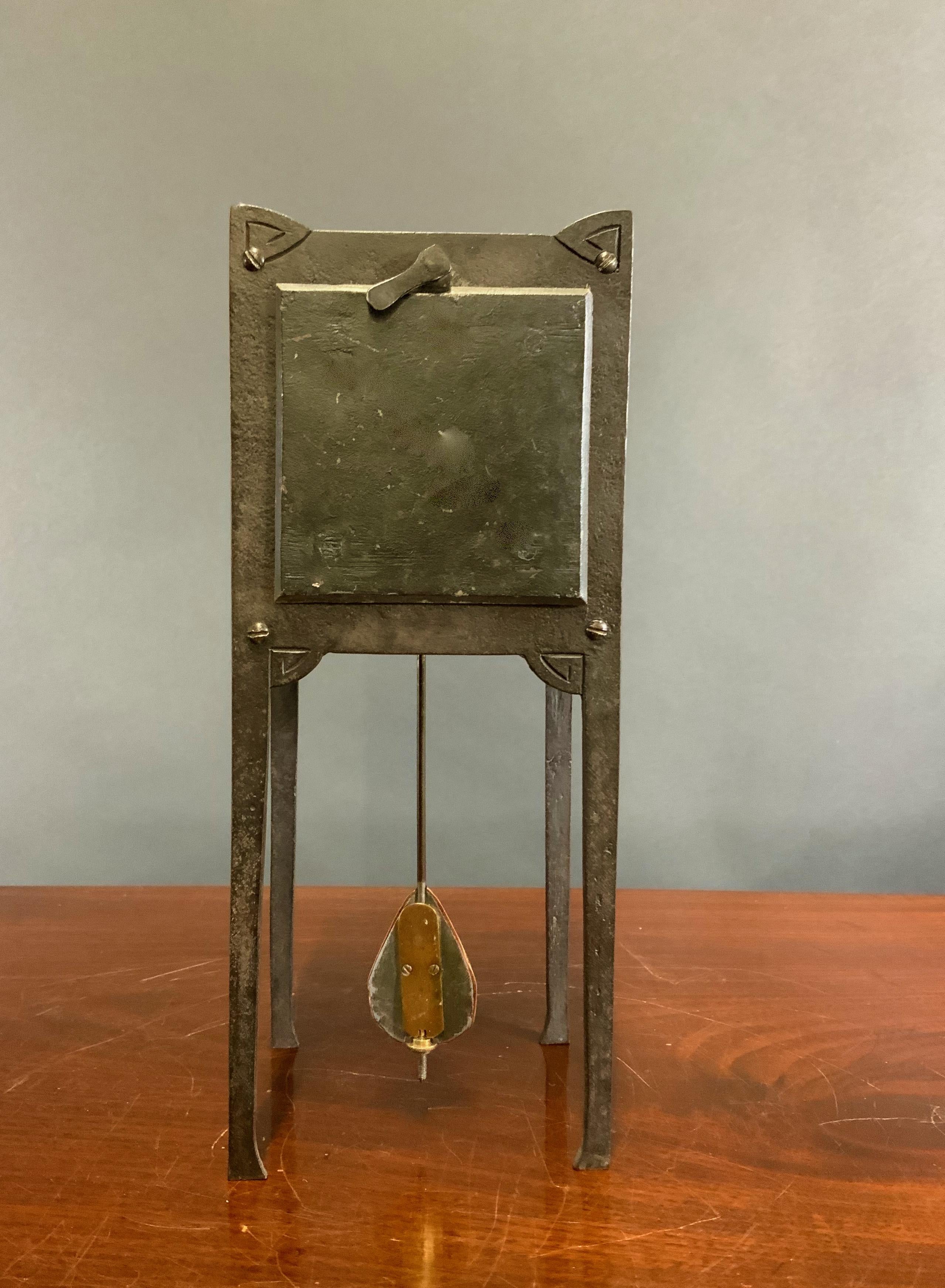 Arts and Crafts Cast Iron and Copper Mantel Clock For Sale 2