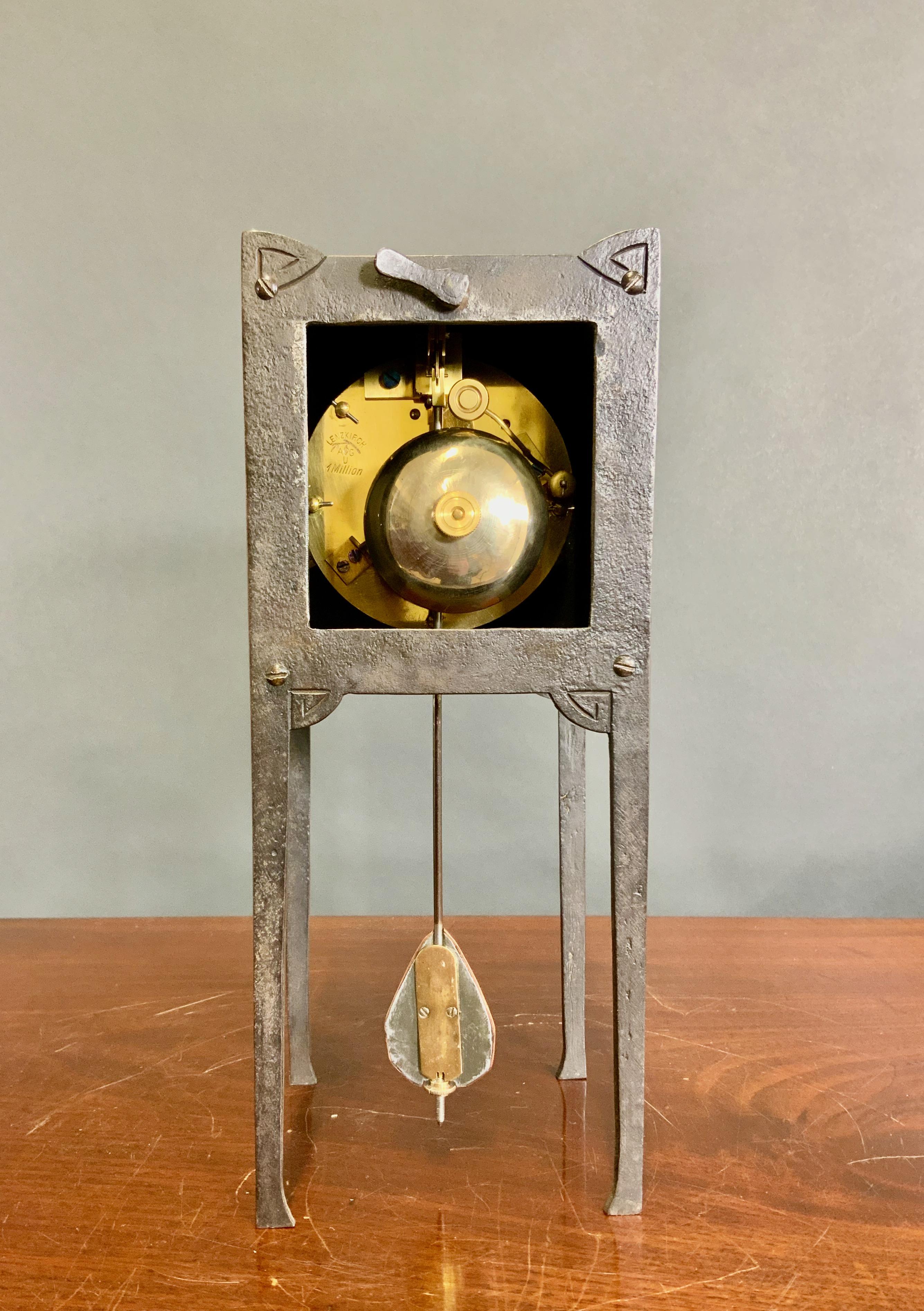 Arts and Crafts Cast Iron and Copper Mantel Clock For Sale 3