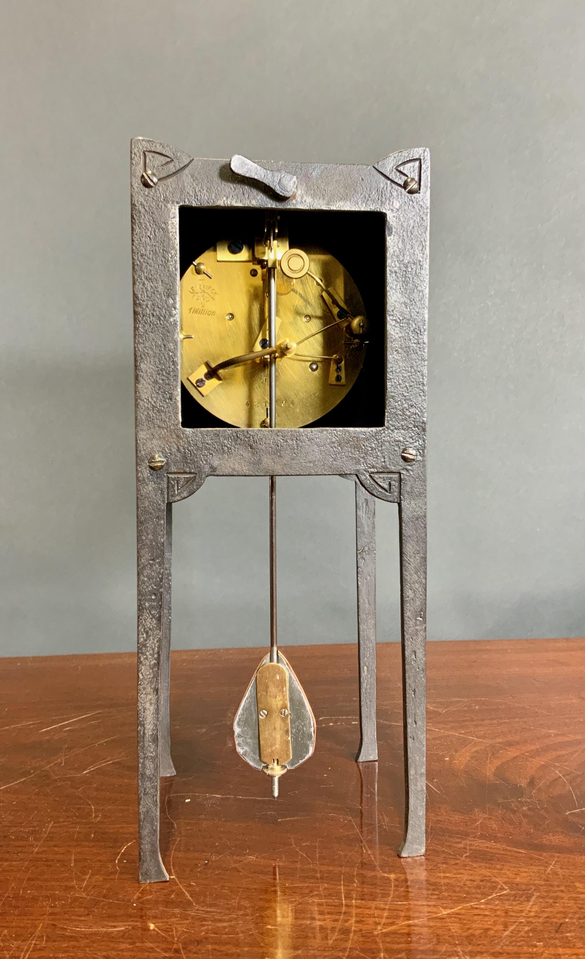 Arts and Crafts Cast Iron and Copper Mantel Clock For Sale 4