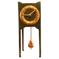 Arts and Crafts Cast Iron and Copper Mantel Clock