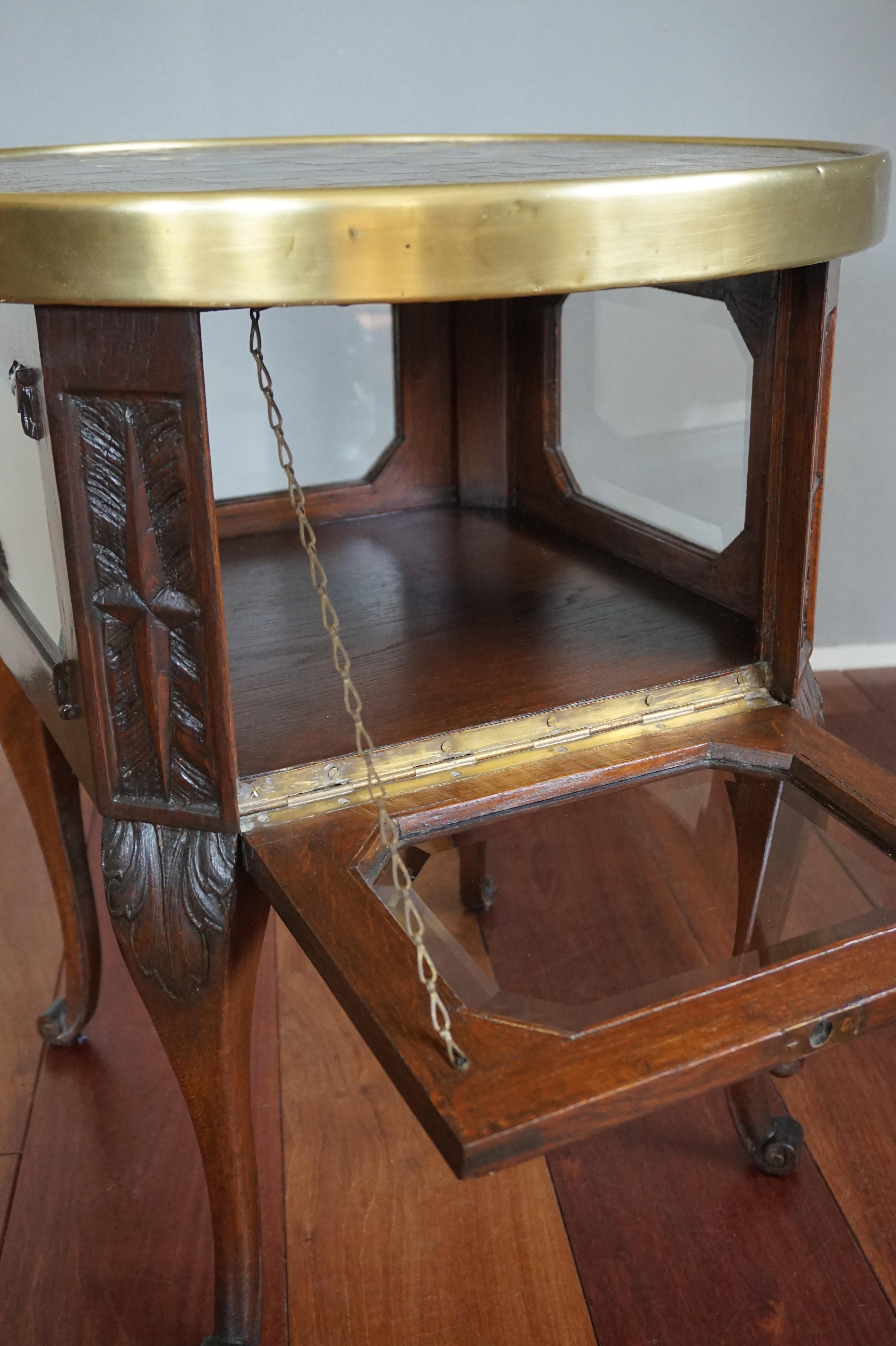 20th Century Arts & Crafts Chess Table and Drinks Cabinet with Embossed Brass Chess Pieces