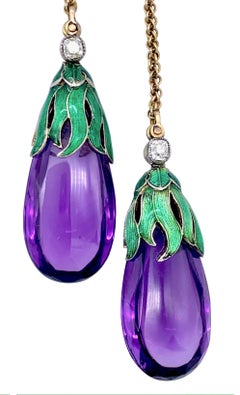 Arts & Crafts Child &Child Necklace Amethist Diamond Enamel 18 Karat Gold