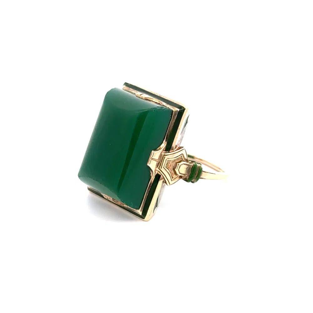 Arts and Crafts Chrysoprase and Enamel Gold Solitaire Statement Ring For Sale 1