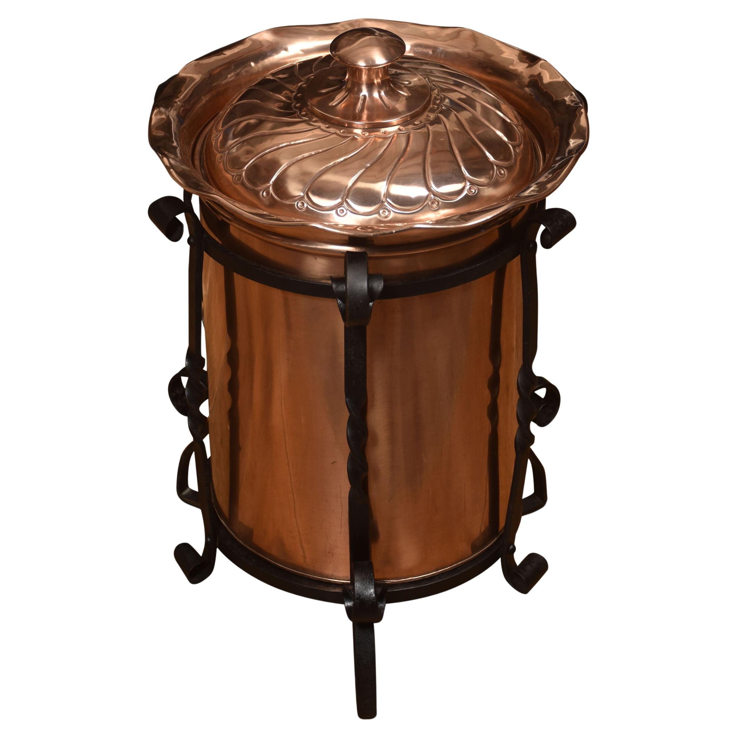 Arts and Crafts Circular Copper Coal Bucket For Sale