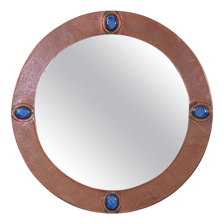 Miroir circulaire en cuivre Arts & Crafts en vente