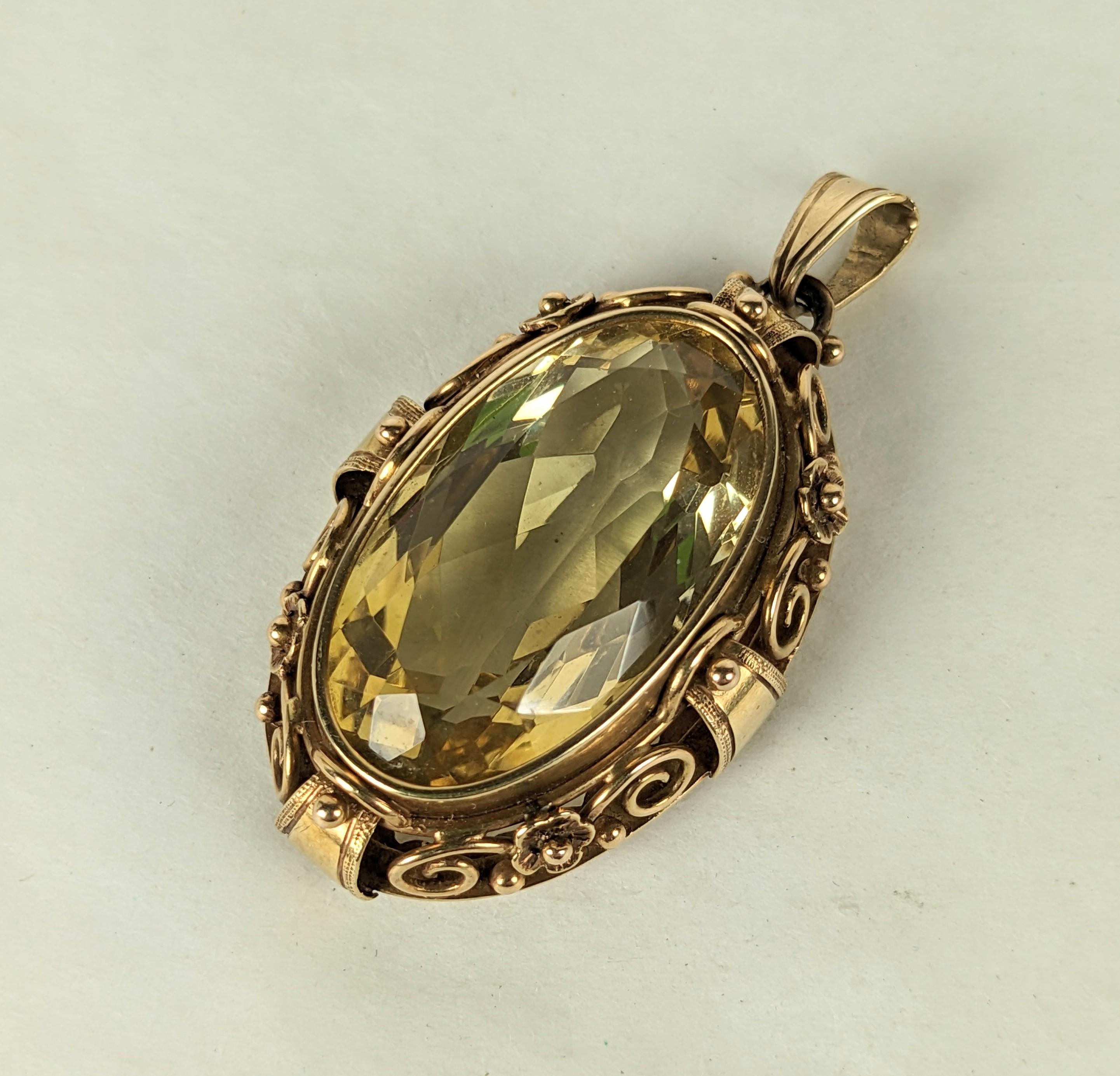 Oval Cut Arts and Crafts Citrine Pendant For Sale