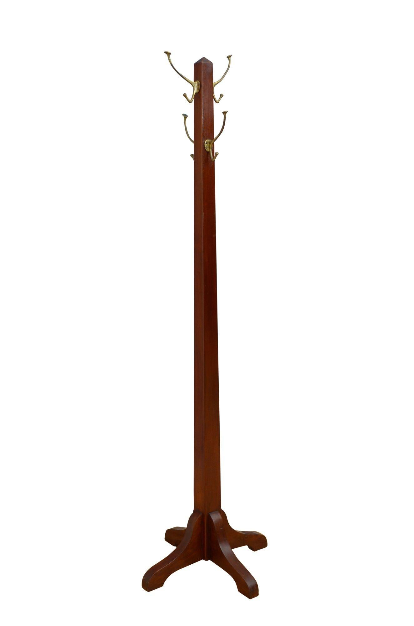 English Arts and Crafts Coat Stand in Solid Mahogany For Sale