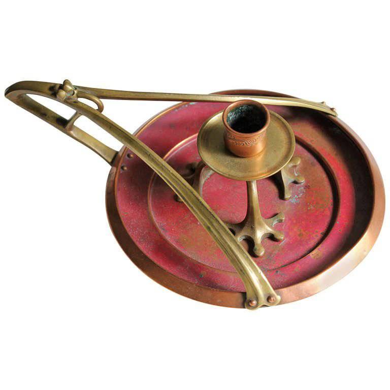 Arts and Crafts Copper and Brass Candleholder Jugendstil Aesthetic Movement For Sale