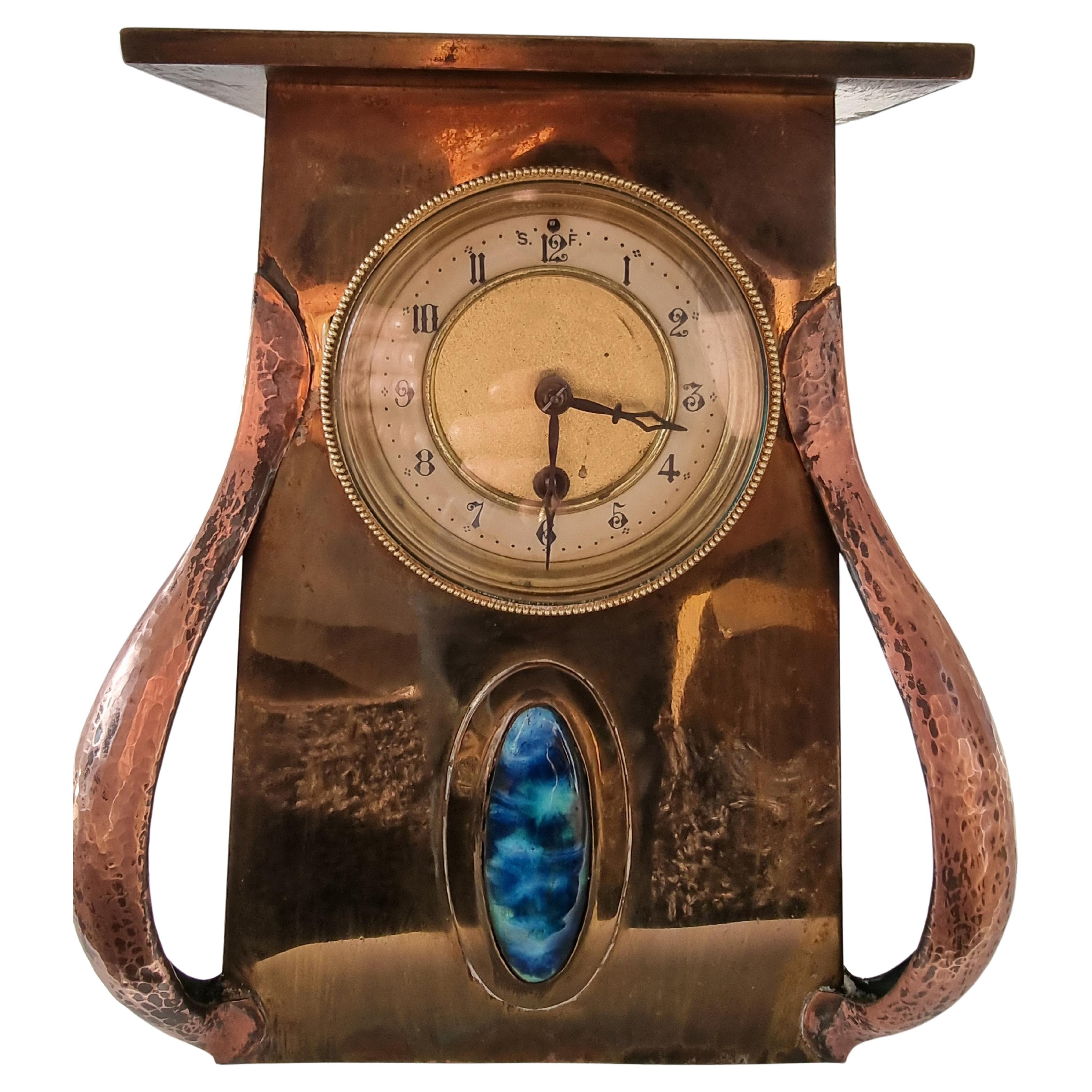 Arts & Crafts Copper and Brass Mantel Clock by Beldray of Bilston For Sale