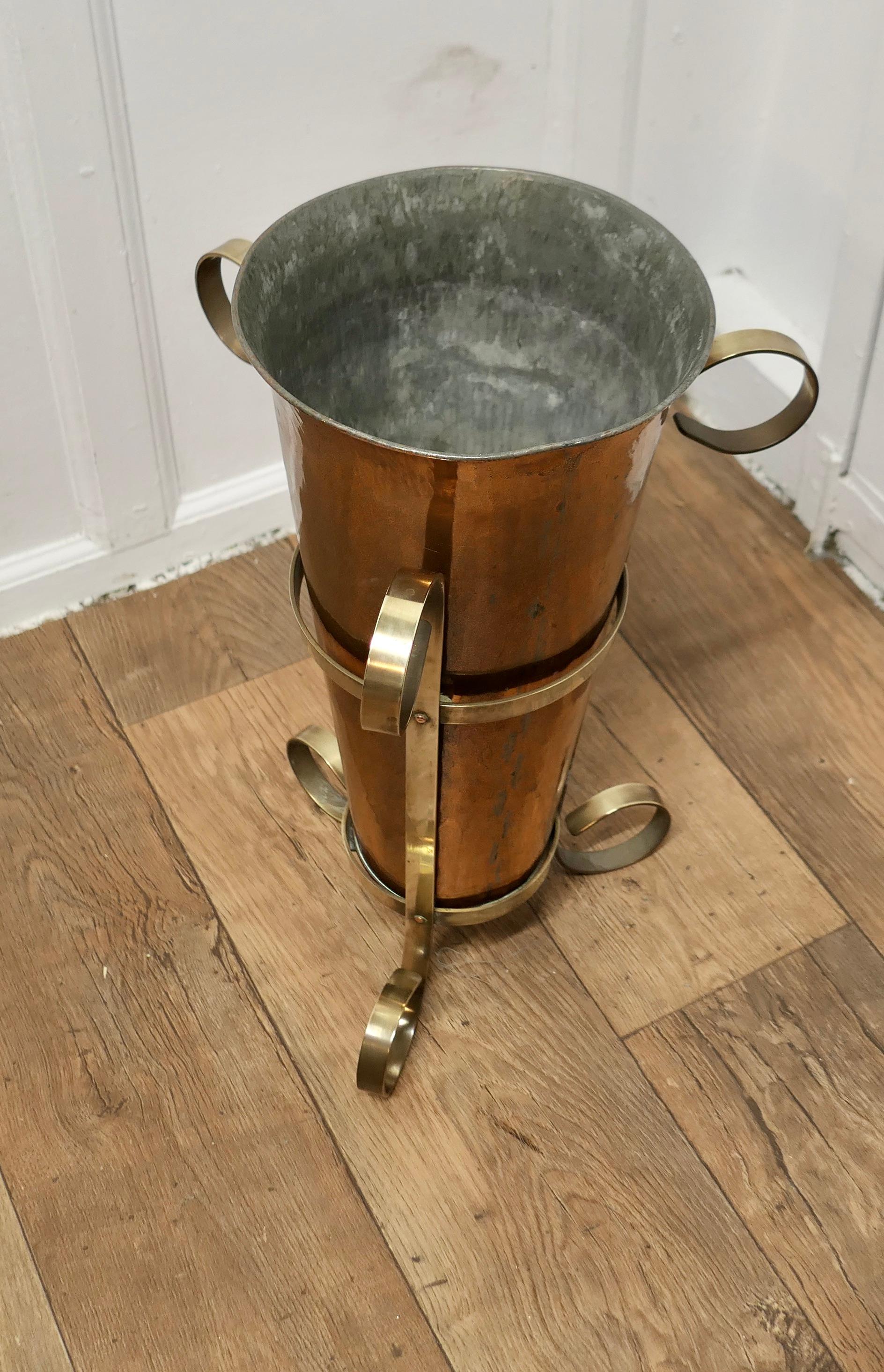 Arts and Crafts Copper and Brass Umbrella Stand  An unusual and attractive piece For Sale 1