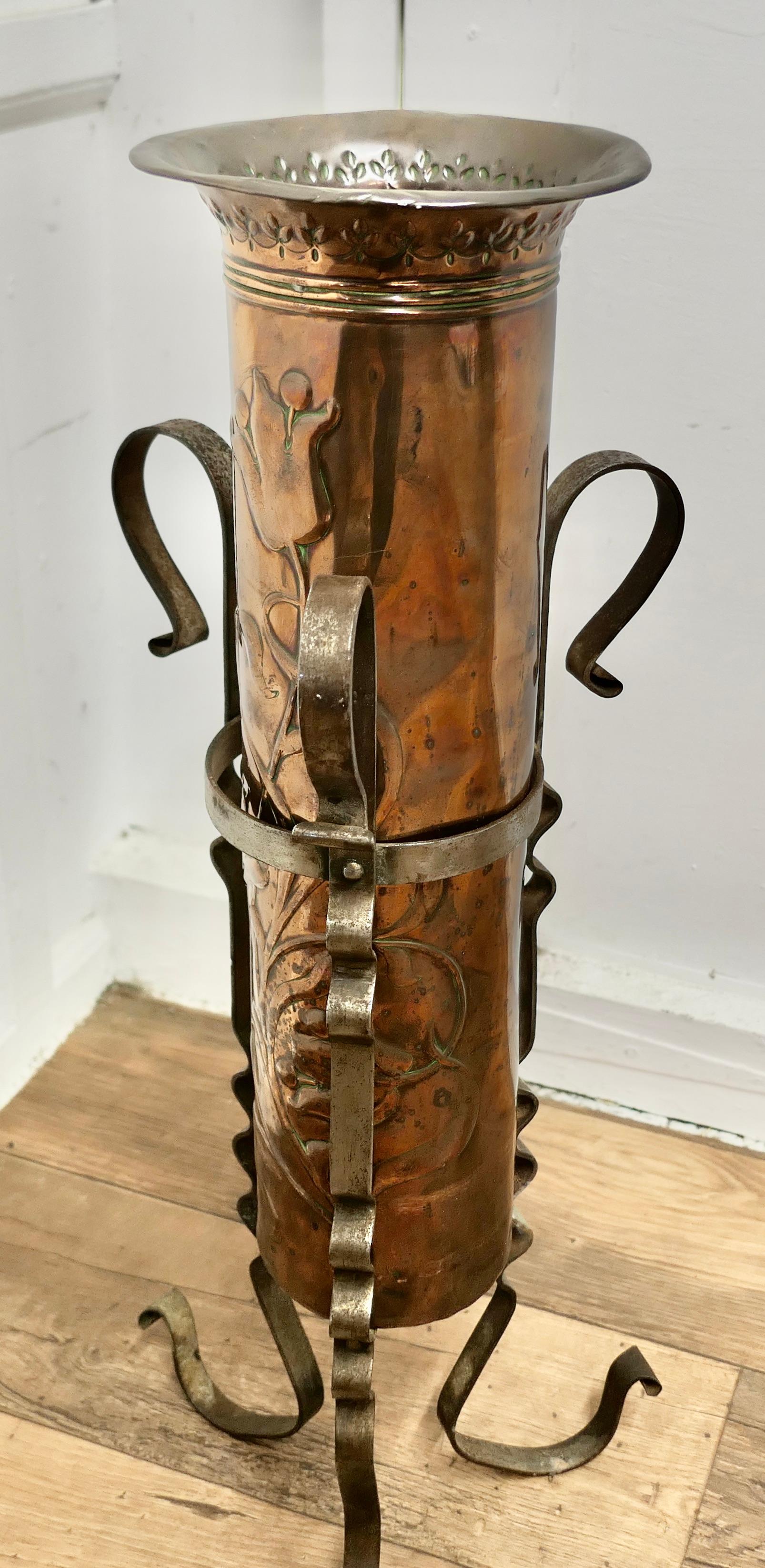 Arts and Crafts Copper and Iron Umbrella Stand  An unusual and attractive piece For Sale 1