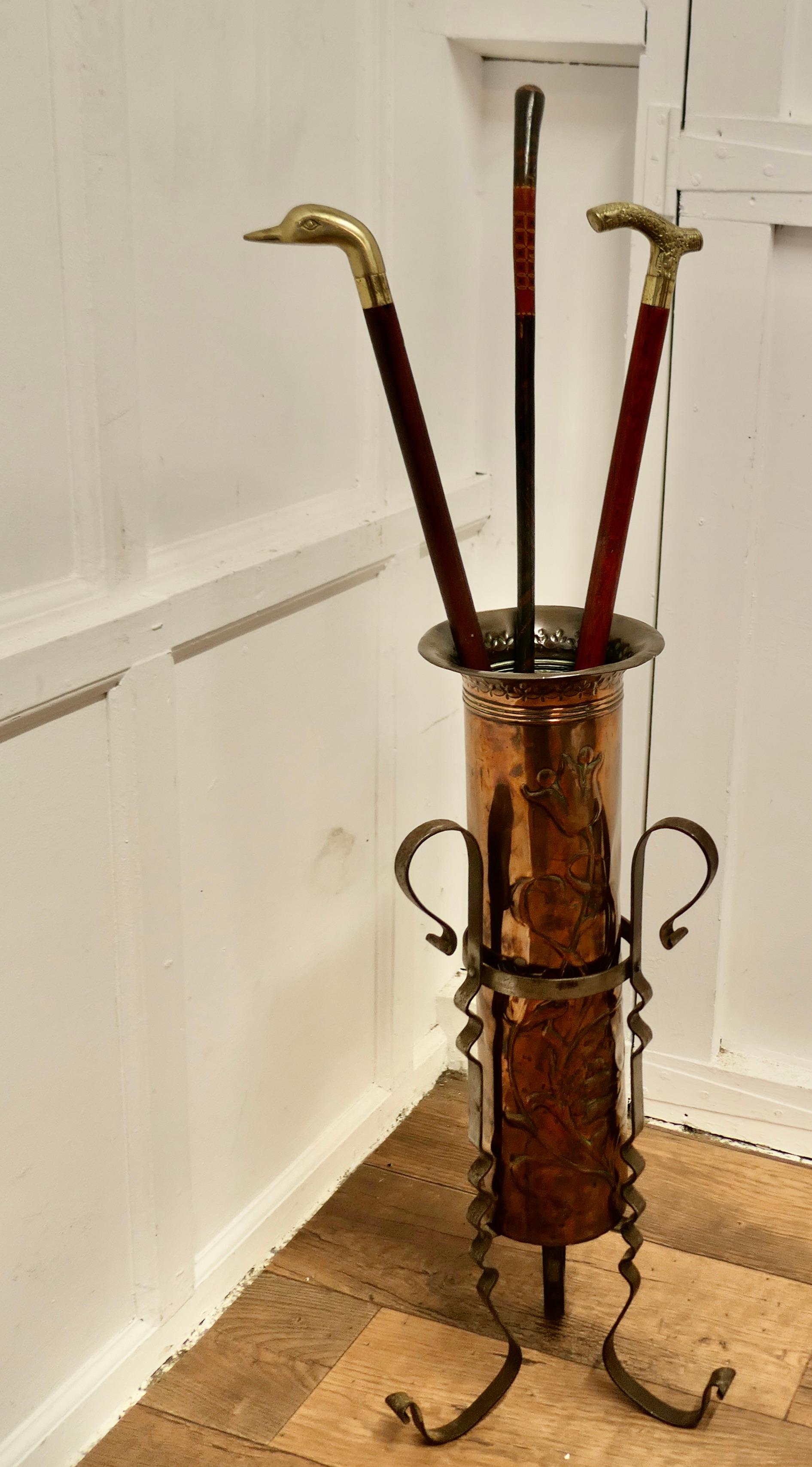 Arts and Crafts Copper and Iron Umbrella Stand  An unusual and attractive piece For Sale 3