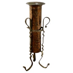 Antique Arts and Crafts Copper and Iron Umbrella Stand  An unusual and attractive piece