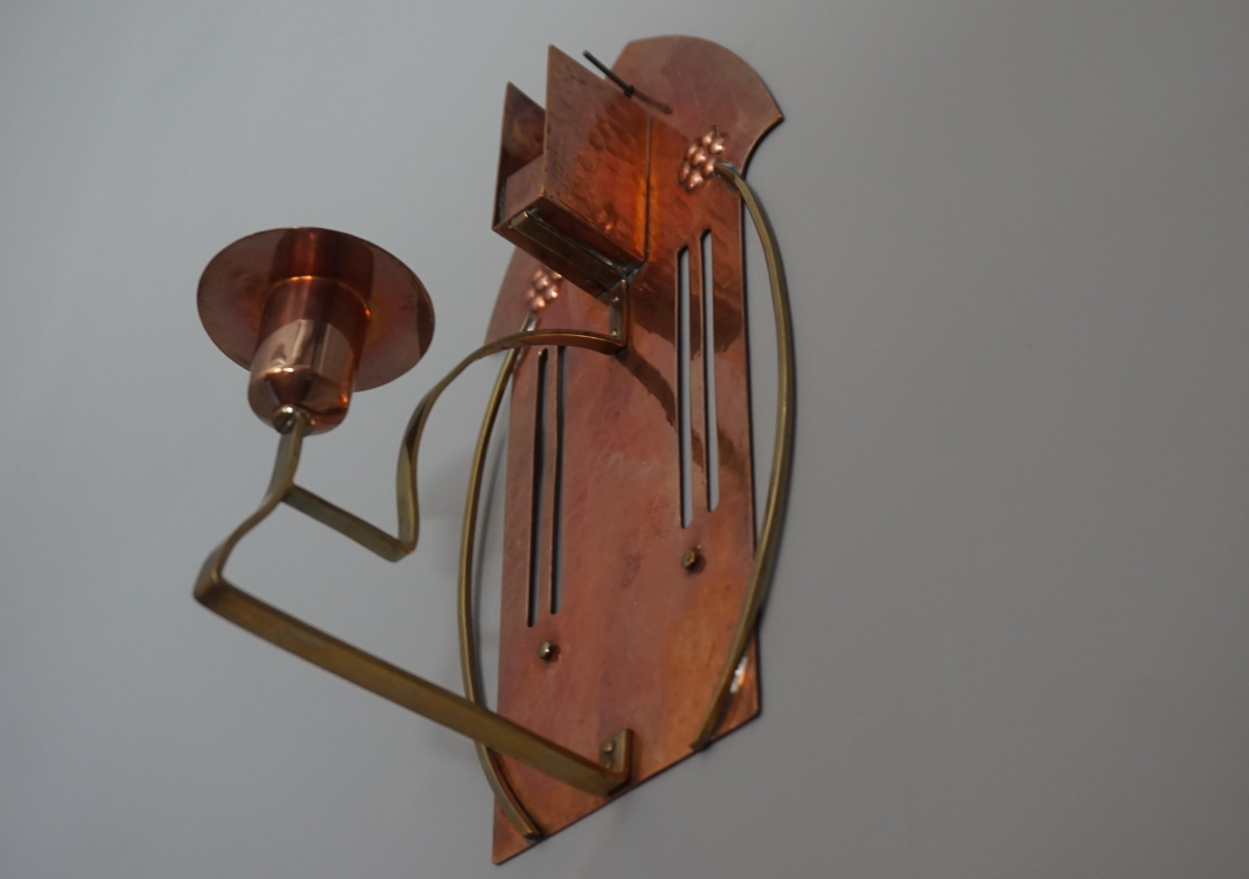 Arts & Crafts Copper & Brass Wall Sconce Candle and Match Box Holder by WMF 2