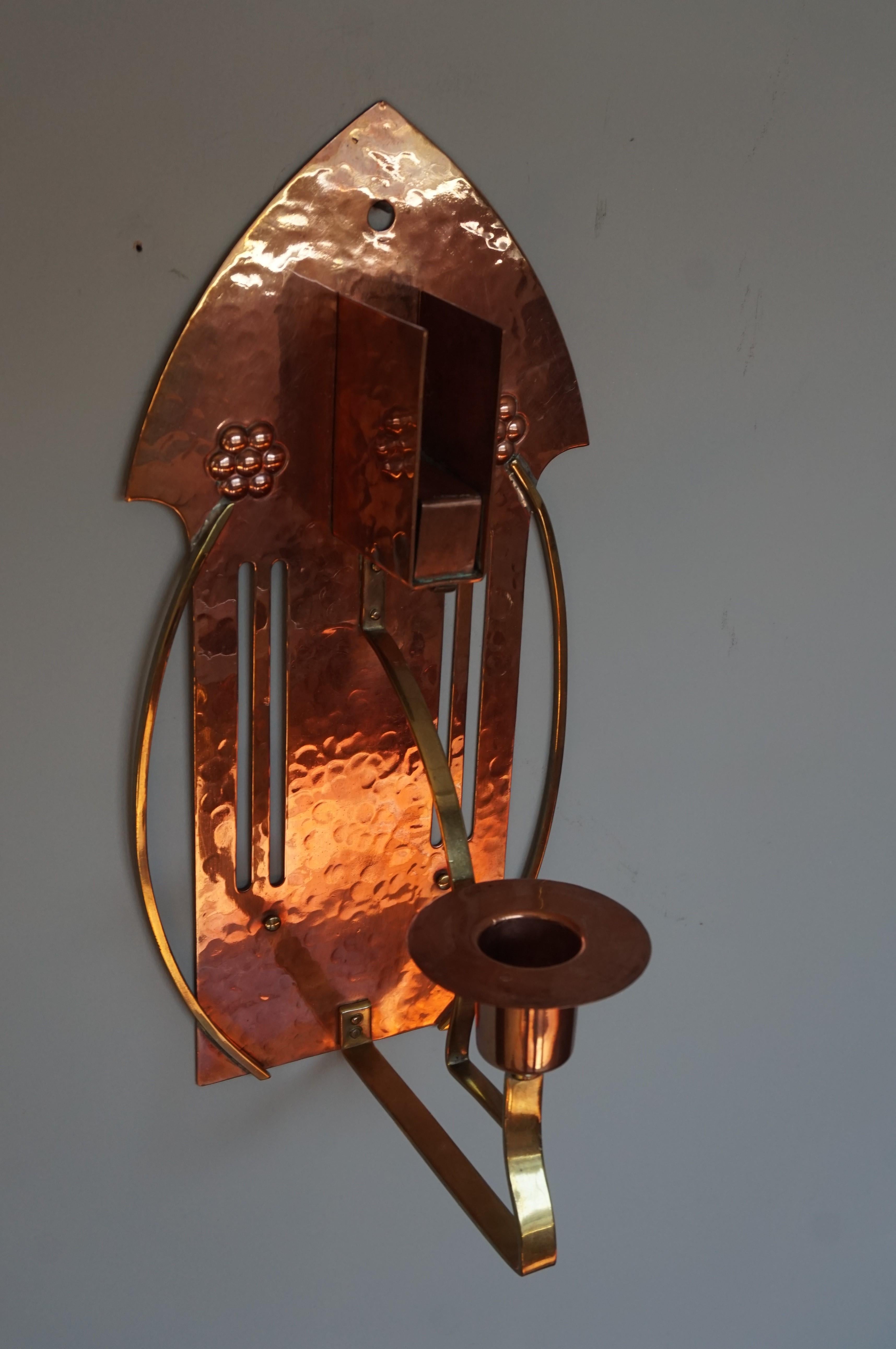 Arts & Crafts Copper & Brass Wall Sconce Candle and Match Box Holder by WMF 3