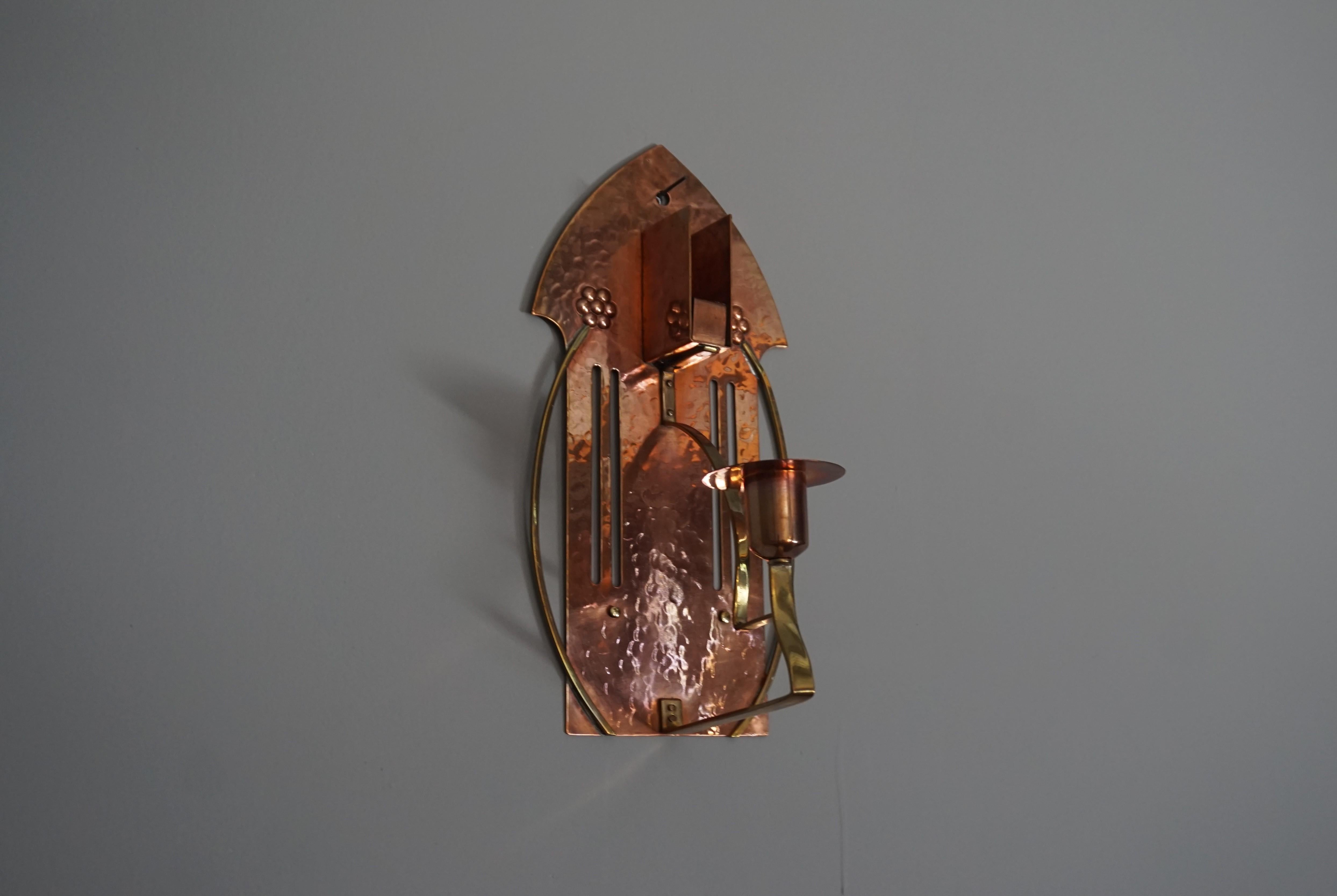 Arts & Crafts Copper & Brass Wall Sconce Candle and Match Box Holder by WMF 6