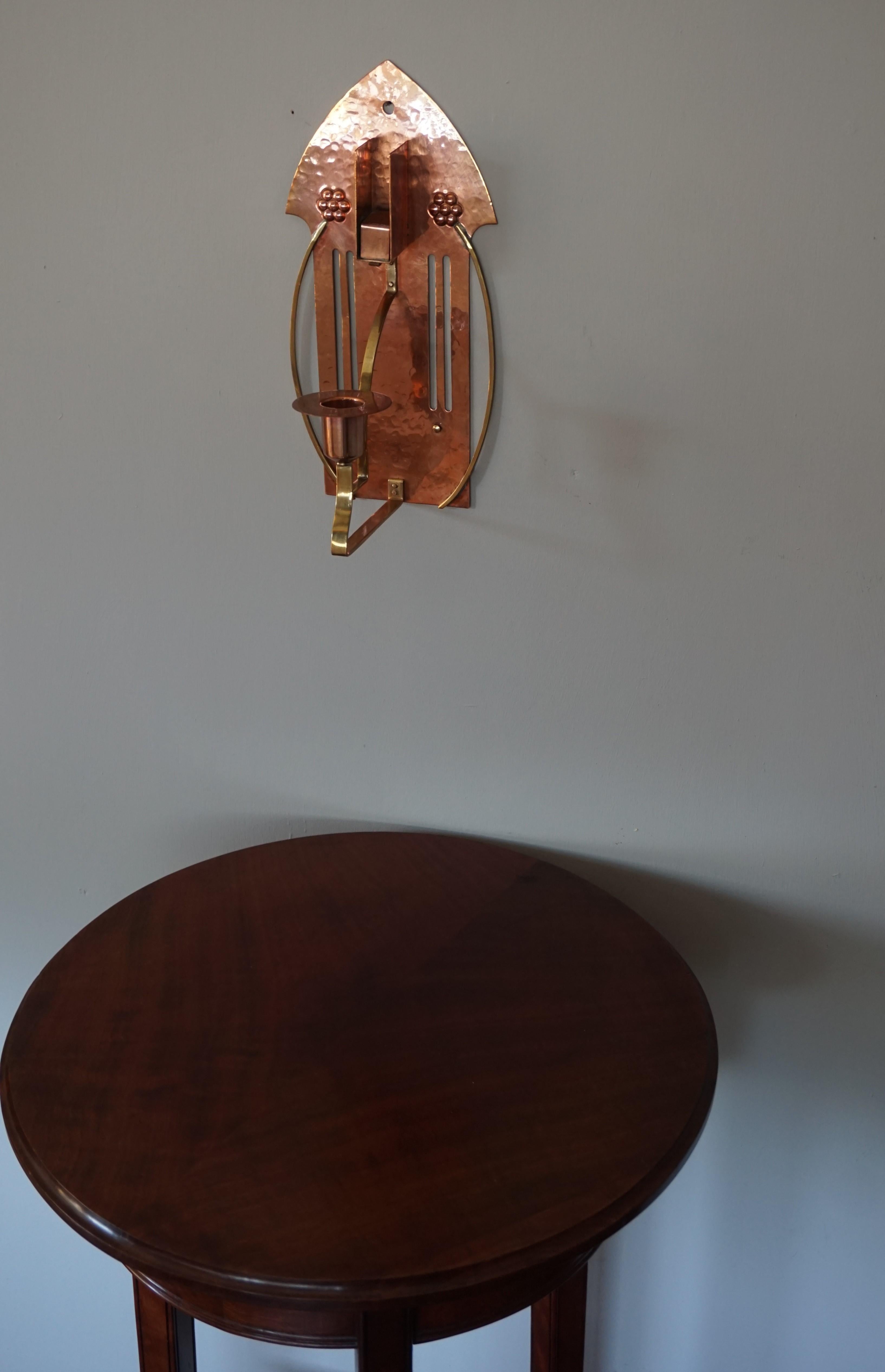 Hammered Arts & Crafts Copper & Brass Wall Sconce Candle and Match Box Holder by WMF