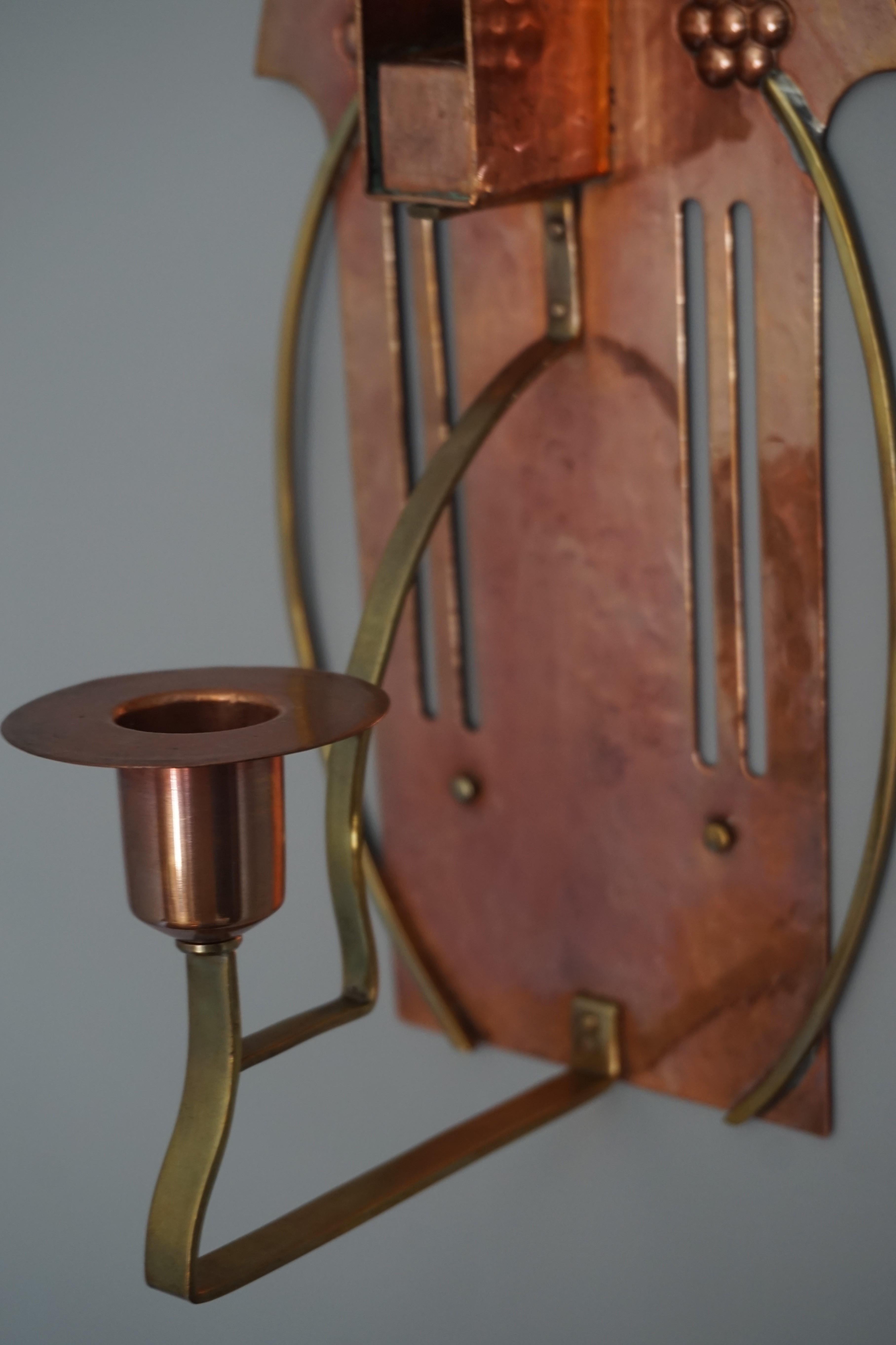 Arts & Crafts Copper & Brass Wall Sconce Candle and Match Box Holder by WMF In Excellent Condition In Lisse, NL