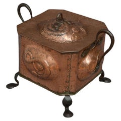 Antique Arts and Crafts Copper Coal Bin Log Bin