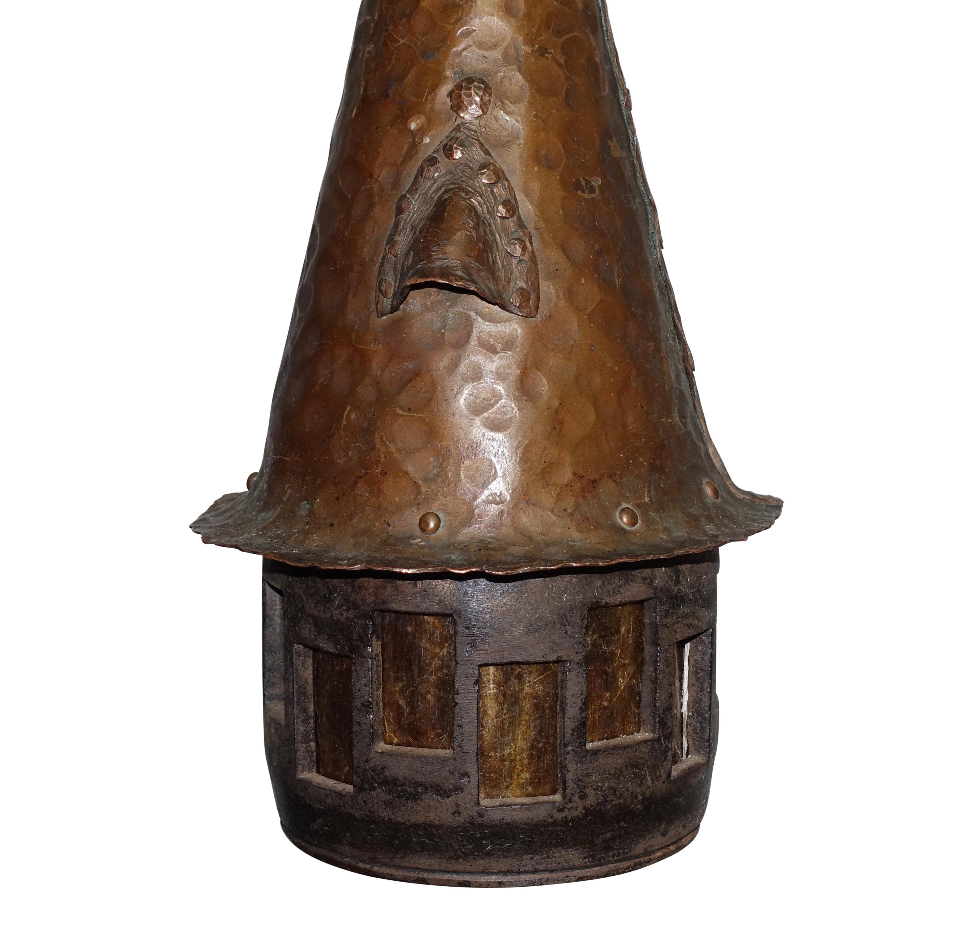 Hammered American Arts & Crafts Copper Lantern, Circa 1930