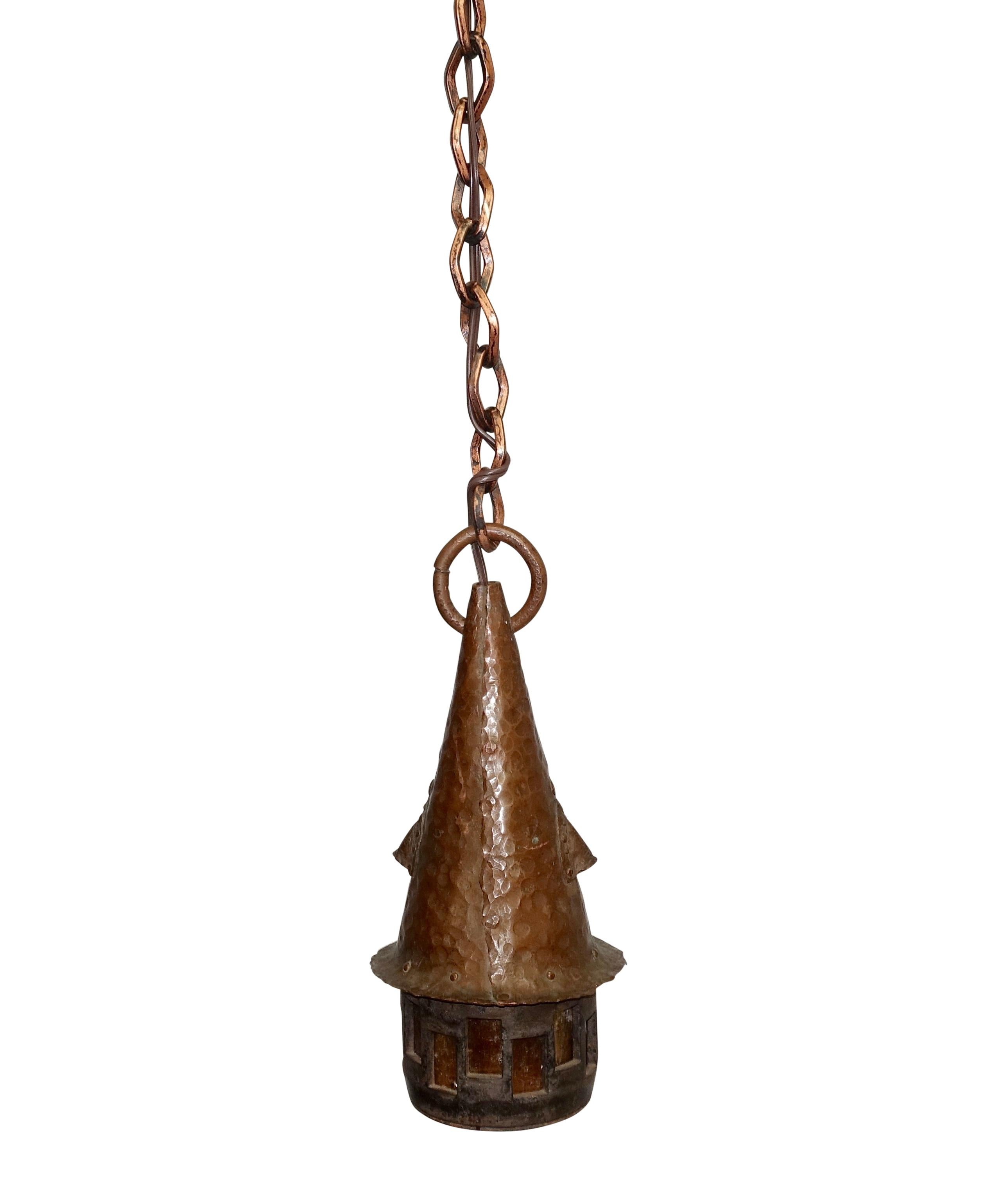 American Arts & Crafts Copper Lantern, Circa 1930 In Good Condition In San Francisco, CA