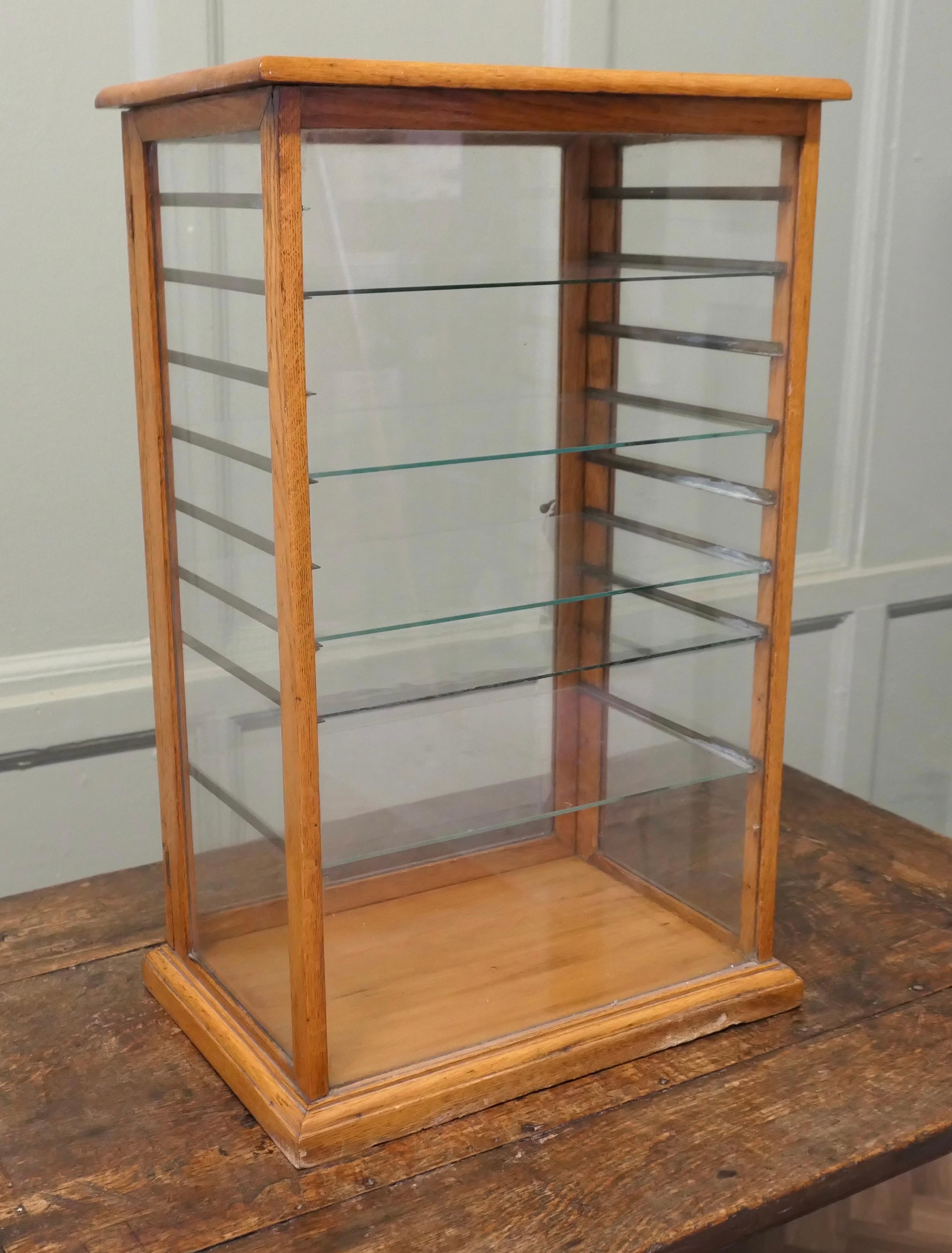 Oak Arts and Crafts Counter Top Shop Display Cabinet, Watches, Jewellery For Sale