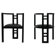 Arts and Crafts Deco Accent Barrel Back Chairs, A Pair