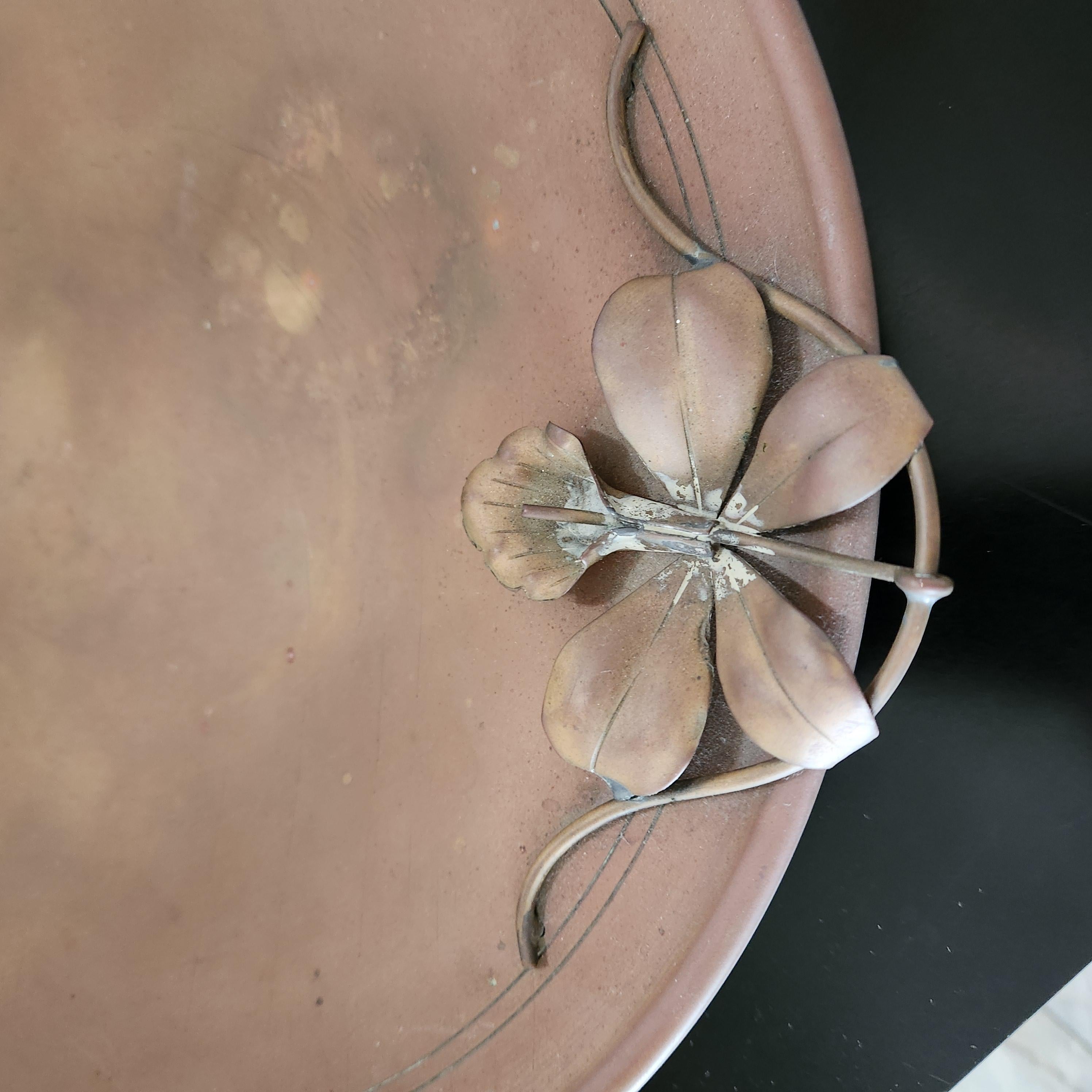 Sculptural Art Nouveau Patinated Brass Footed Plate For Sale 6