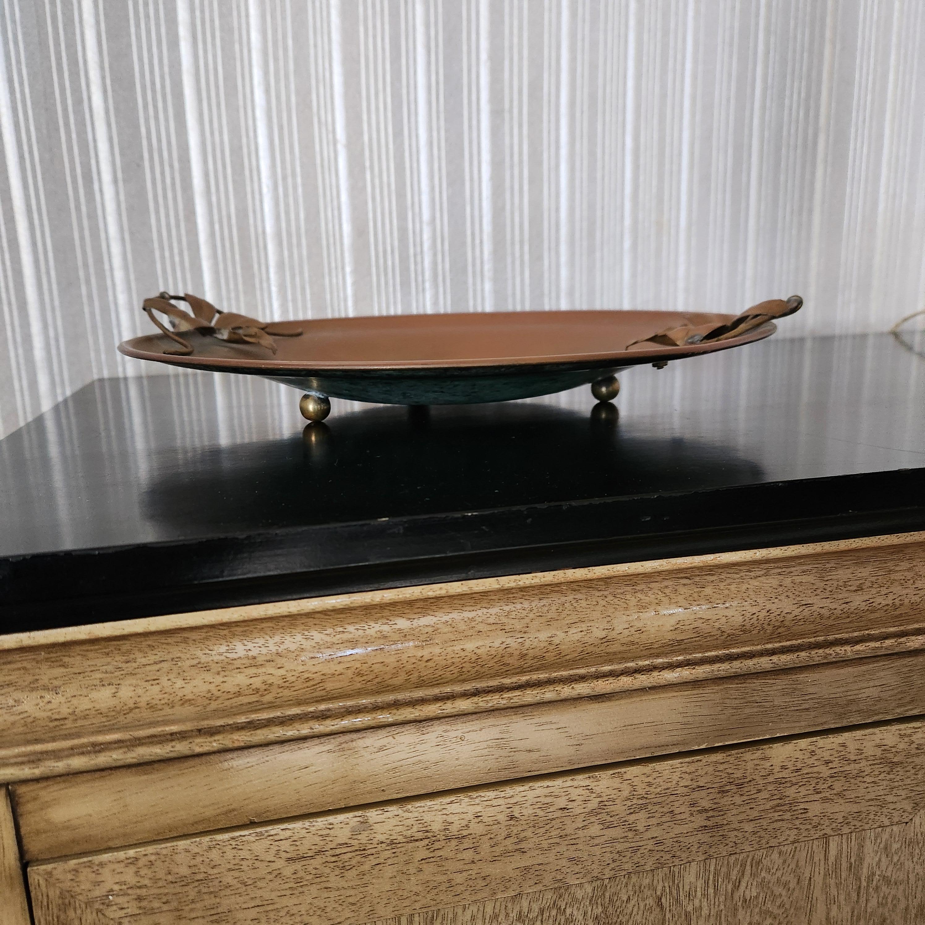 20th Century Sculptural Art Nouveau Patinated Brass Footed Plate For Sale