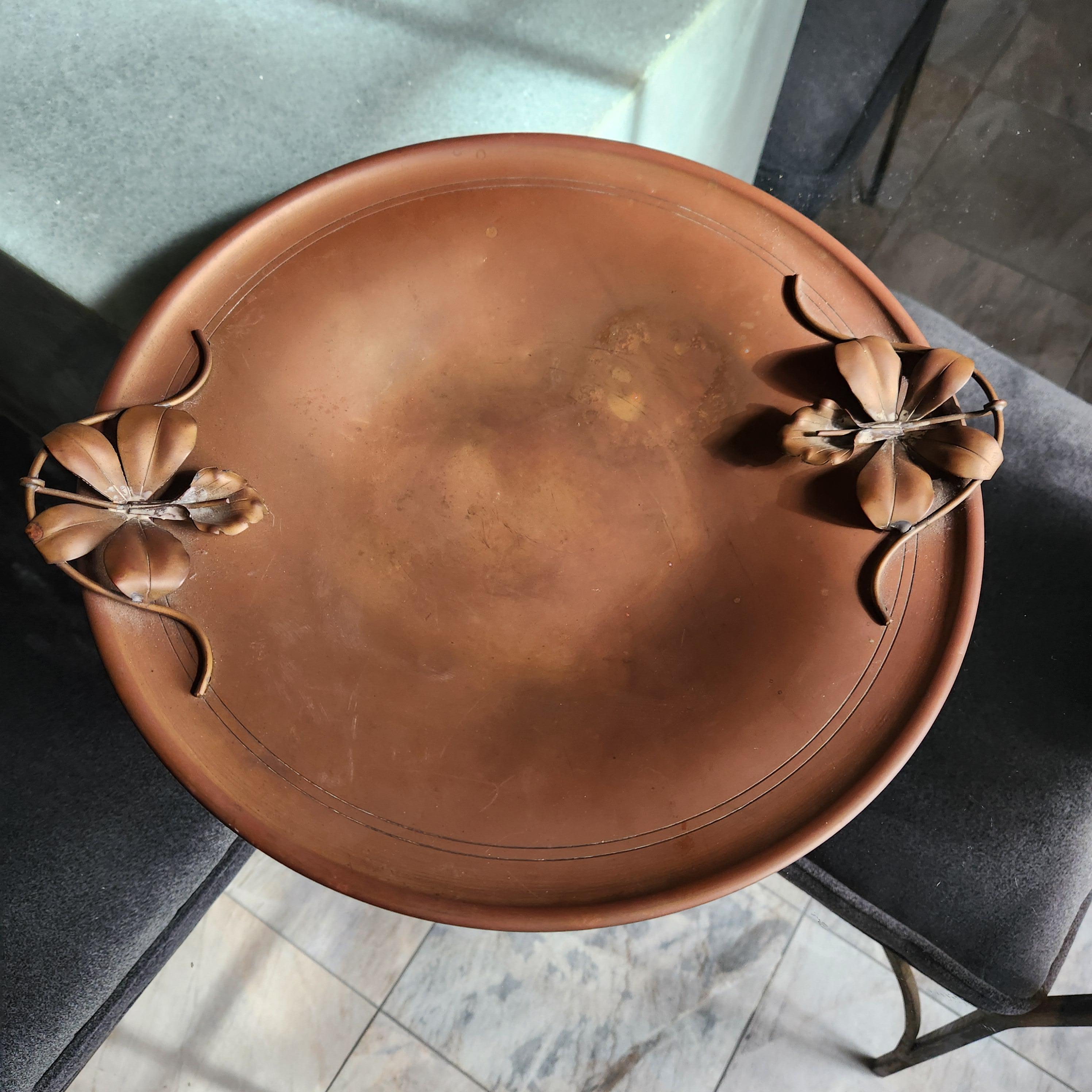 Sculptural Art Nouveau Patinated Brass Footed Plate For Sale 3