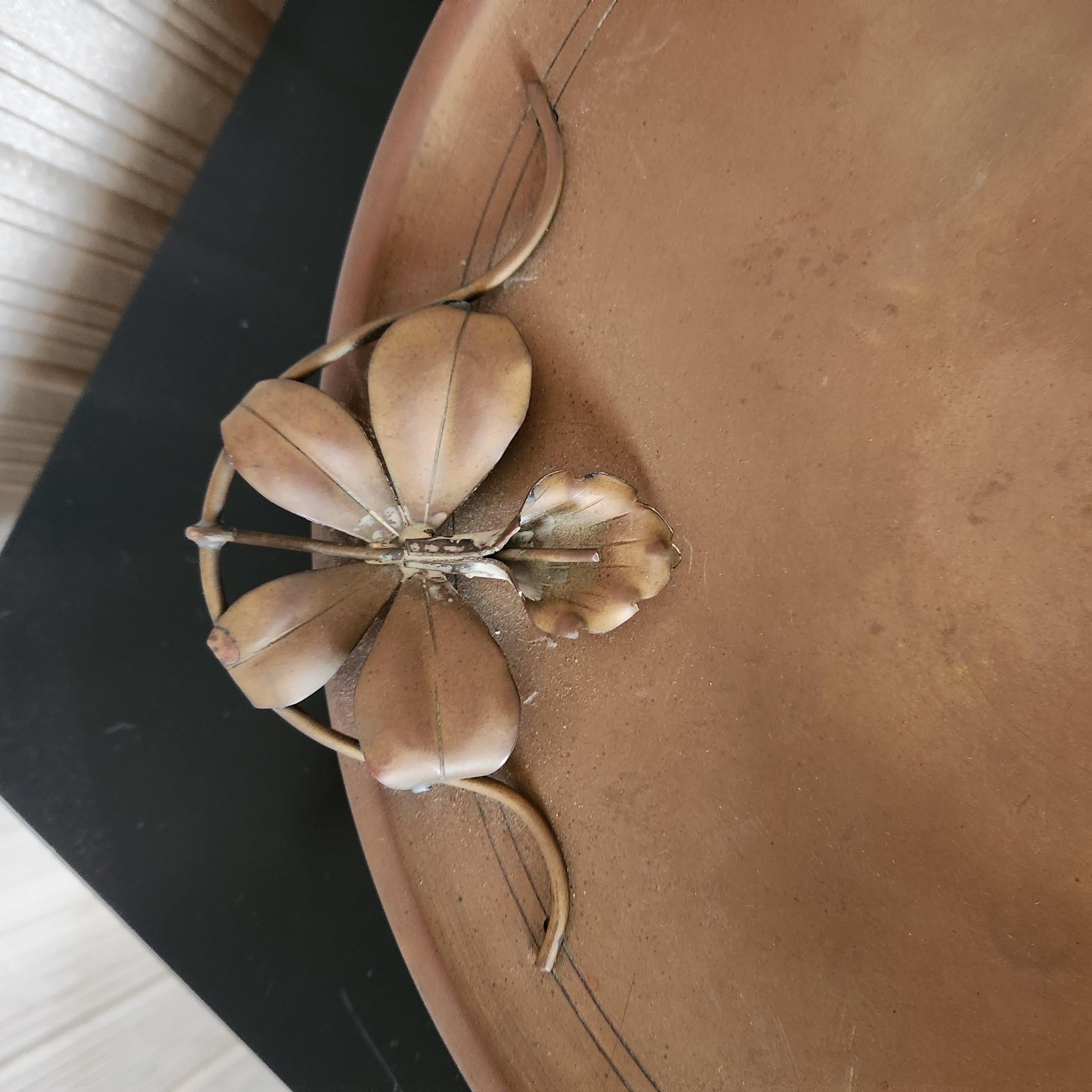 Sculptural Art Nouveau Patinated Brass Footed Plate For Sale 4