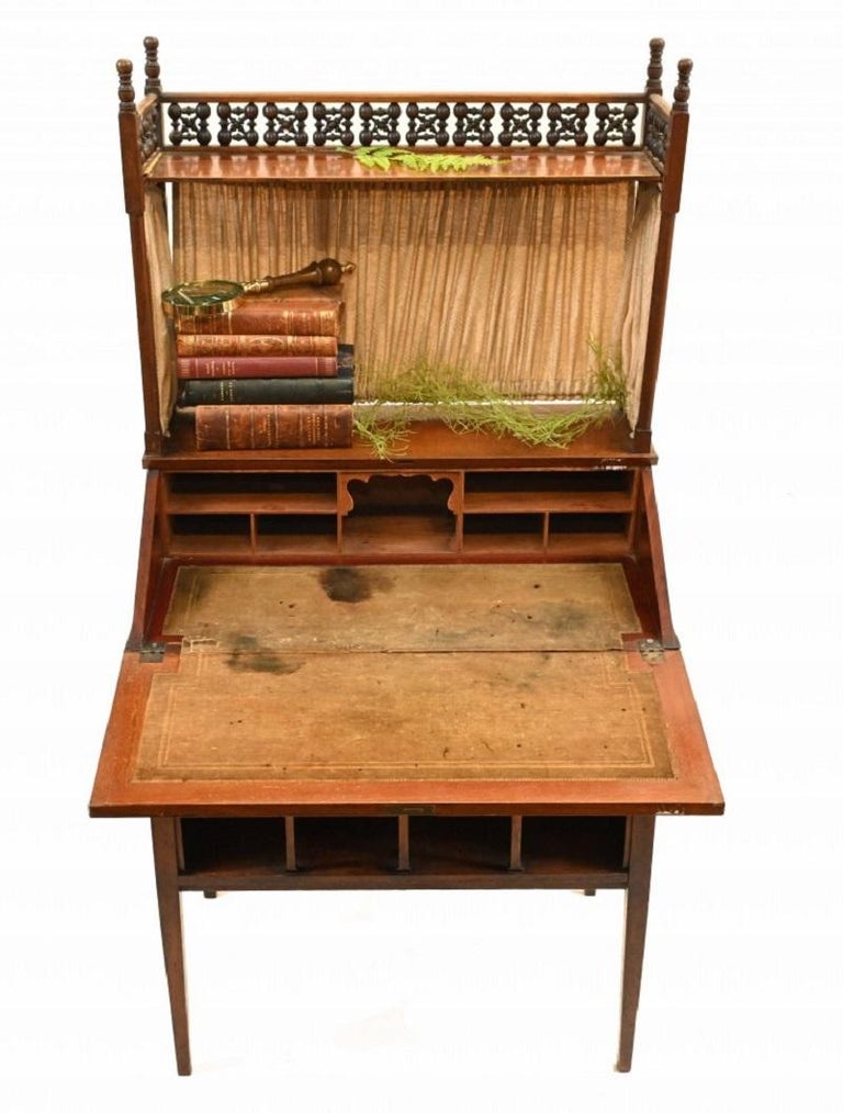 Arts and Crafts Desk, Antique Walnut Bureau, 1890 For Sale at 1stDibs