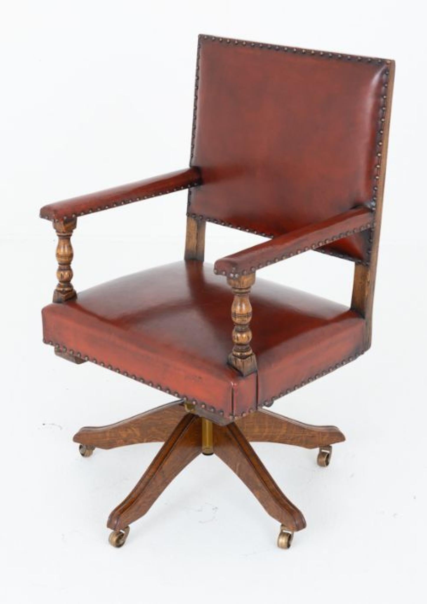 Arts and Crafts Desk Chair Swivel Office Seat Oak For Sale 1