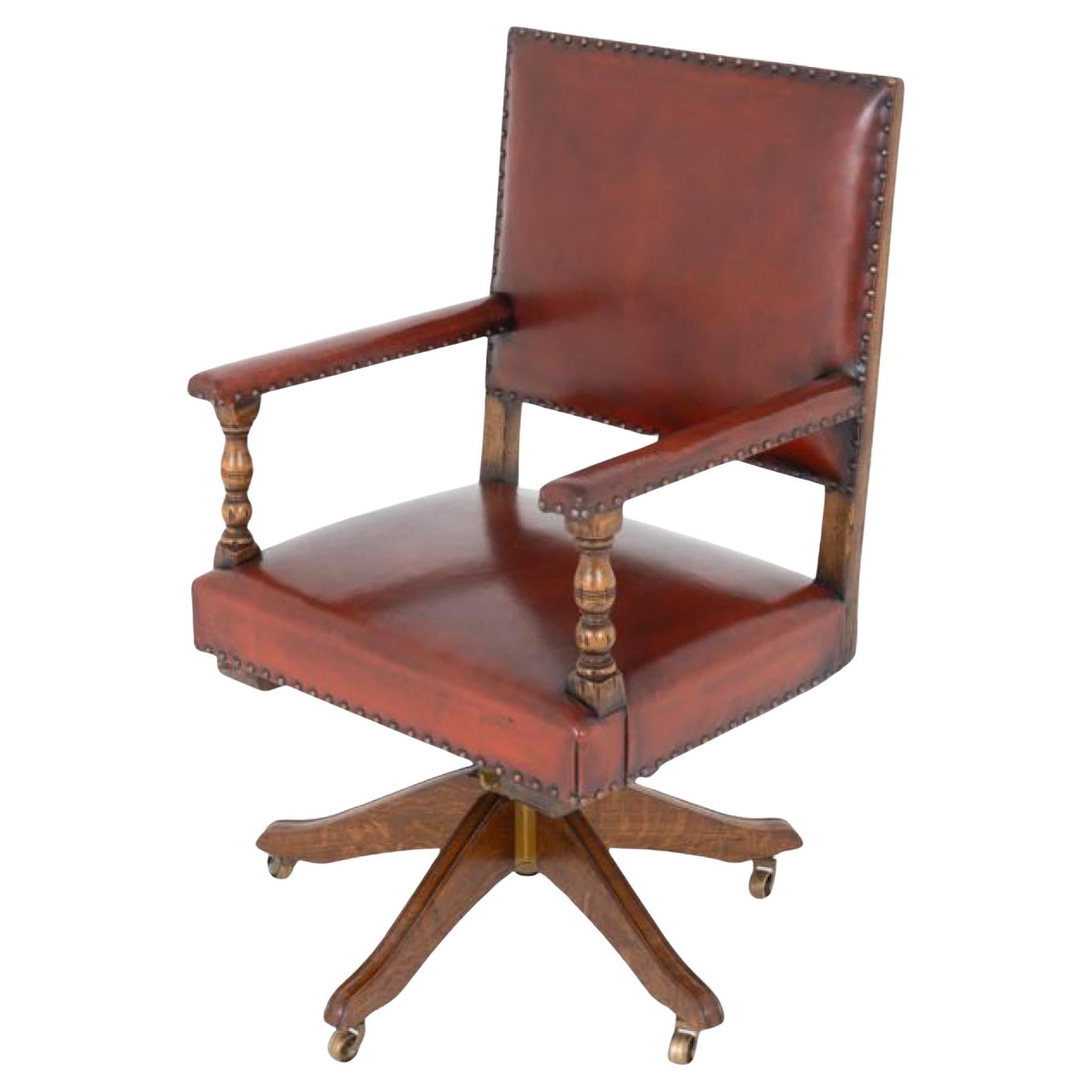 Arts and Crafts Desk Chair Swivel Office Seat Oak For Sale