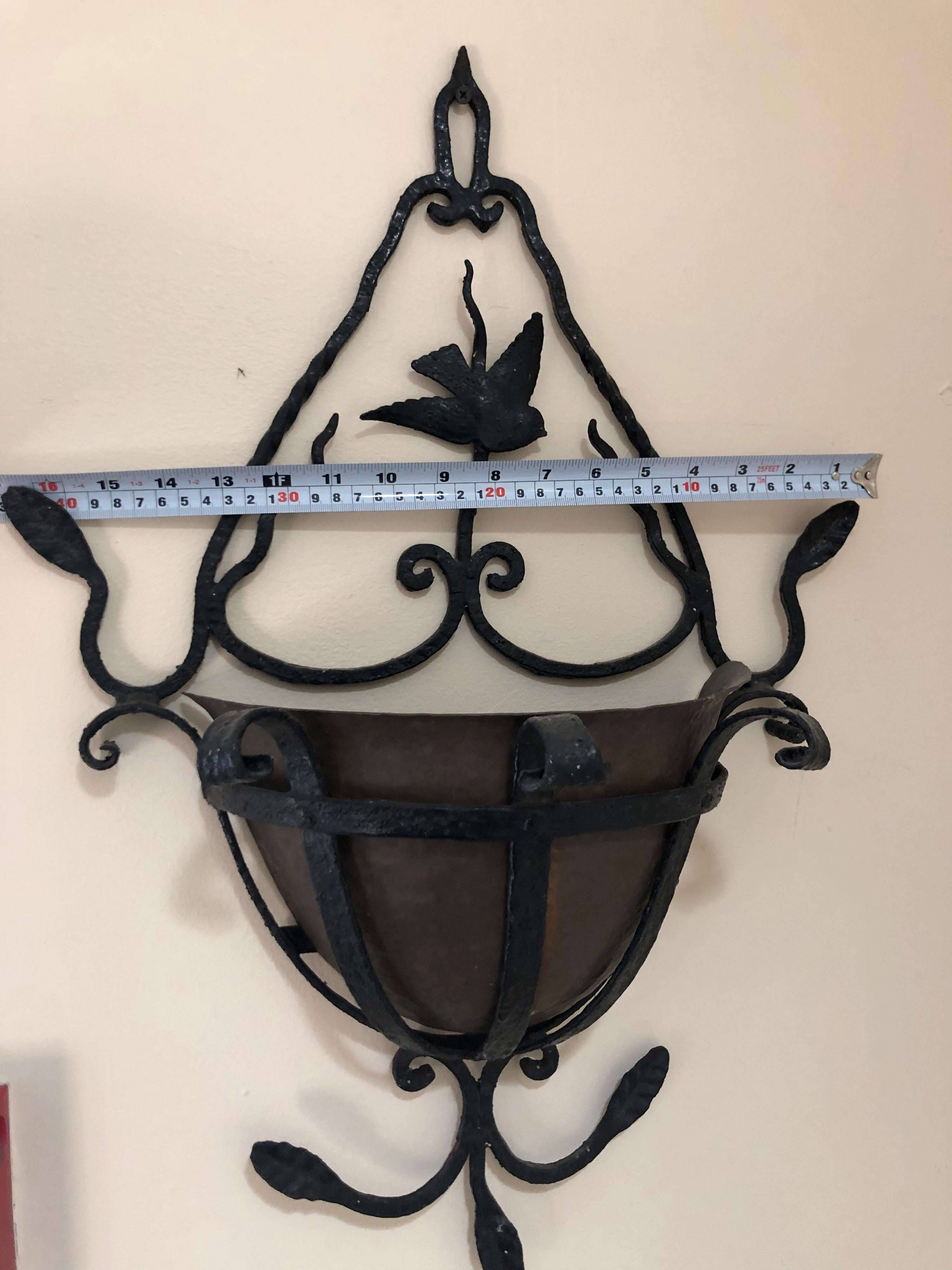 Arts & Crafts Early Wrought Iron Wall Planter with Copper Liner 8