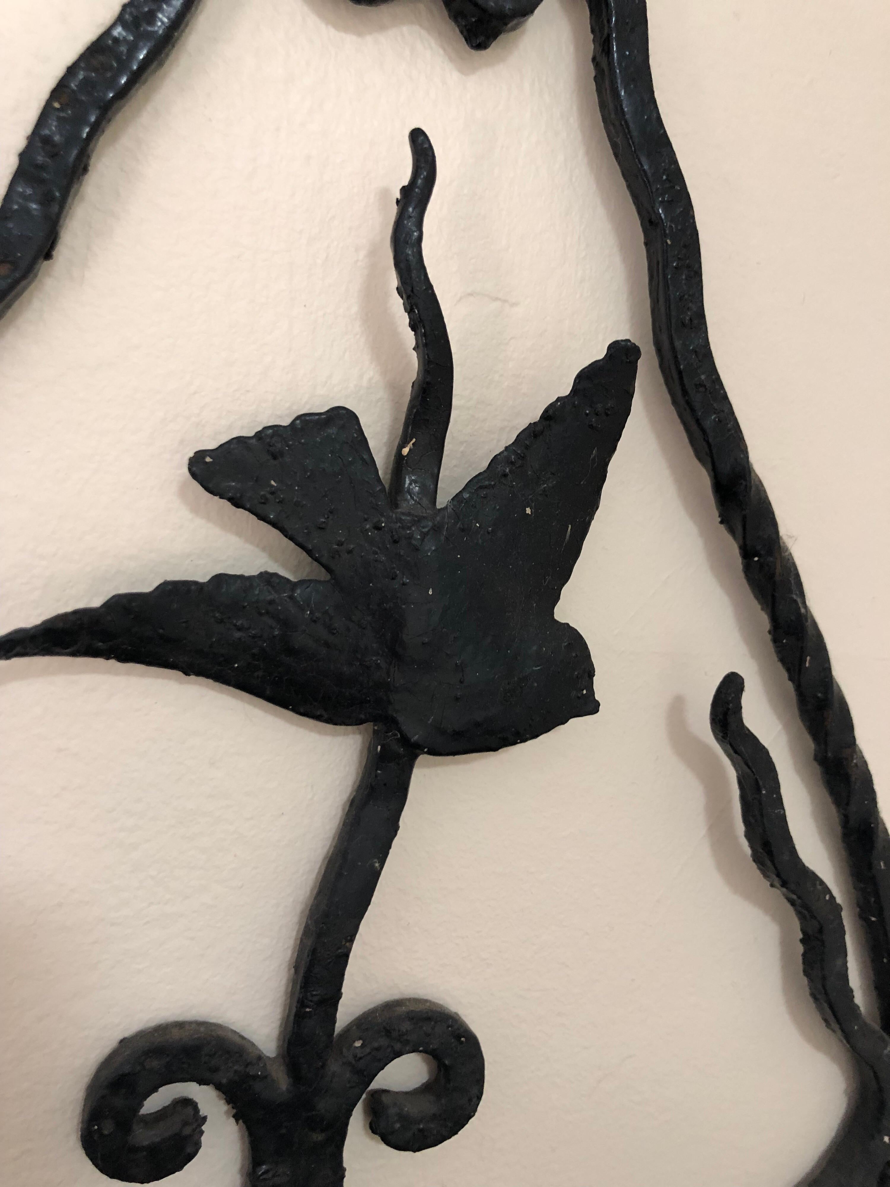 Arts & Crafts Early Wrought Iron Wall Planter with Copper Liner In Good Condition In Redding, CT