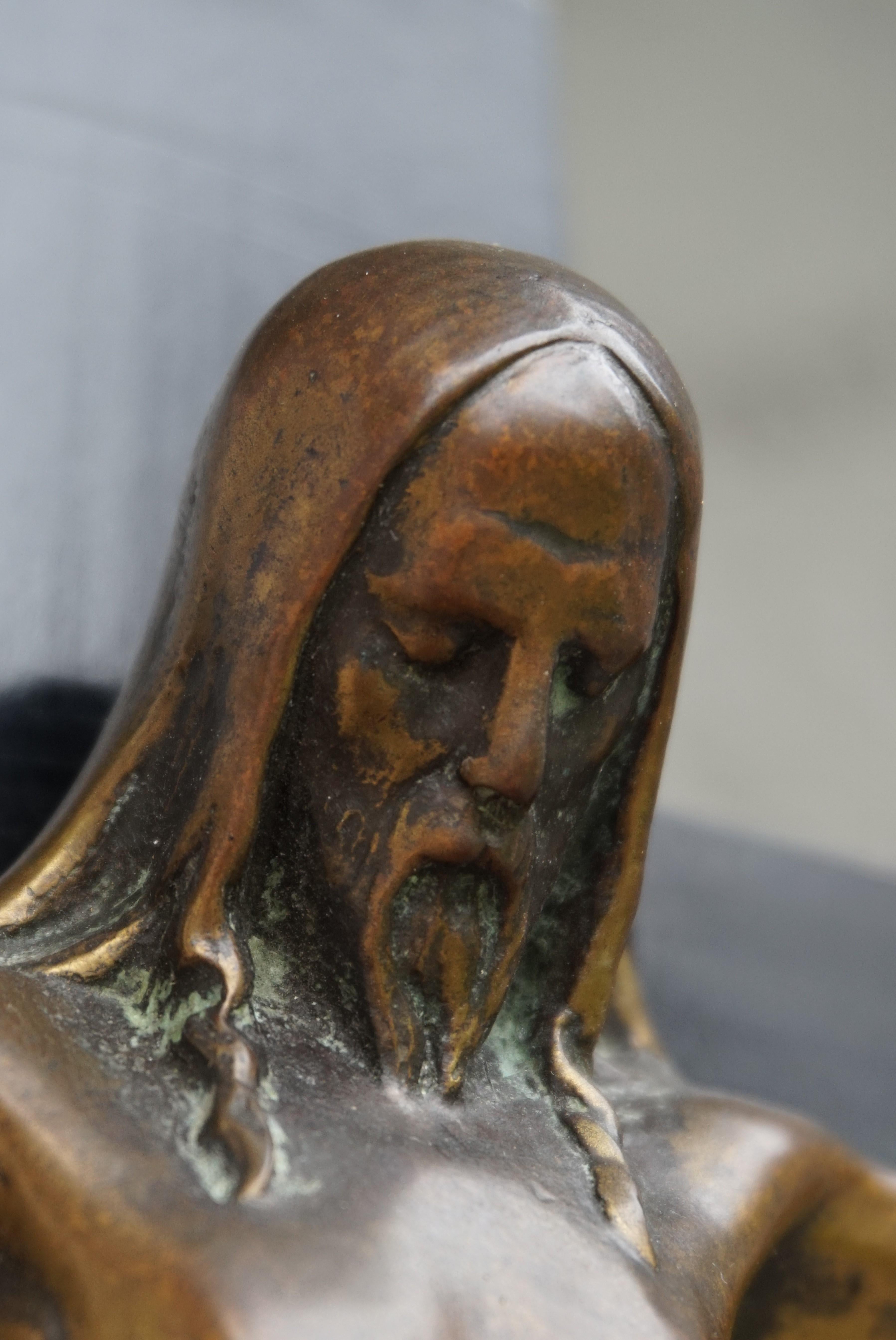 Arts and Crafts Arts & Crafts Ebonized Wood & Brass Base Crucifix with a Bronze Corpus of Christ