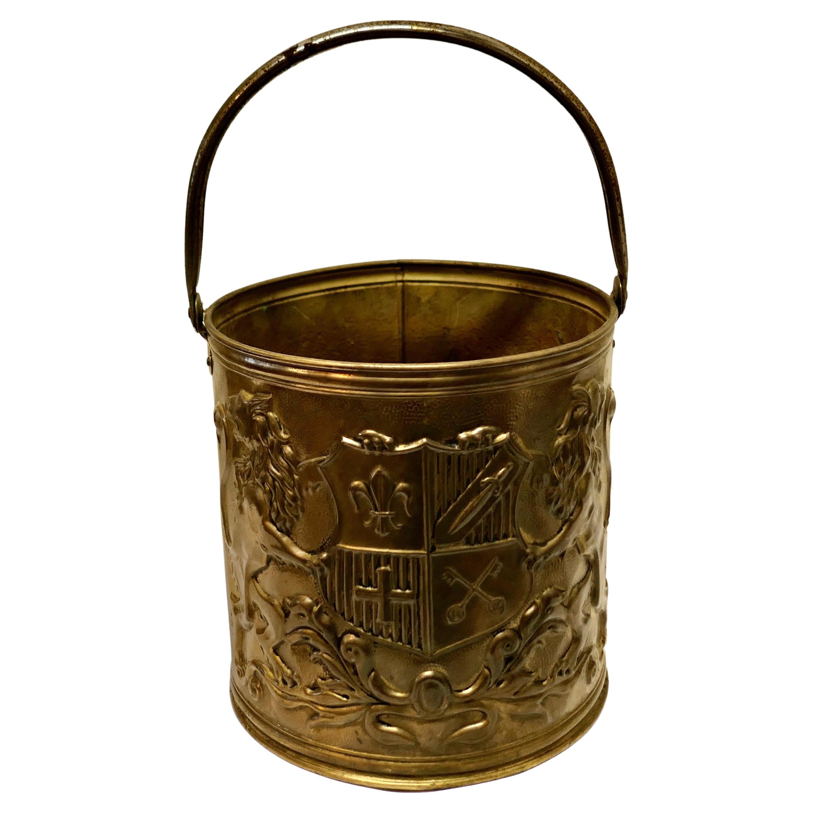 Arts and Crafts Embossed Brass Coal Bucket